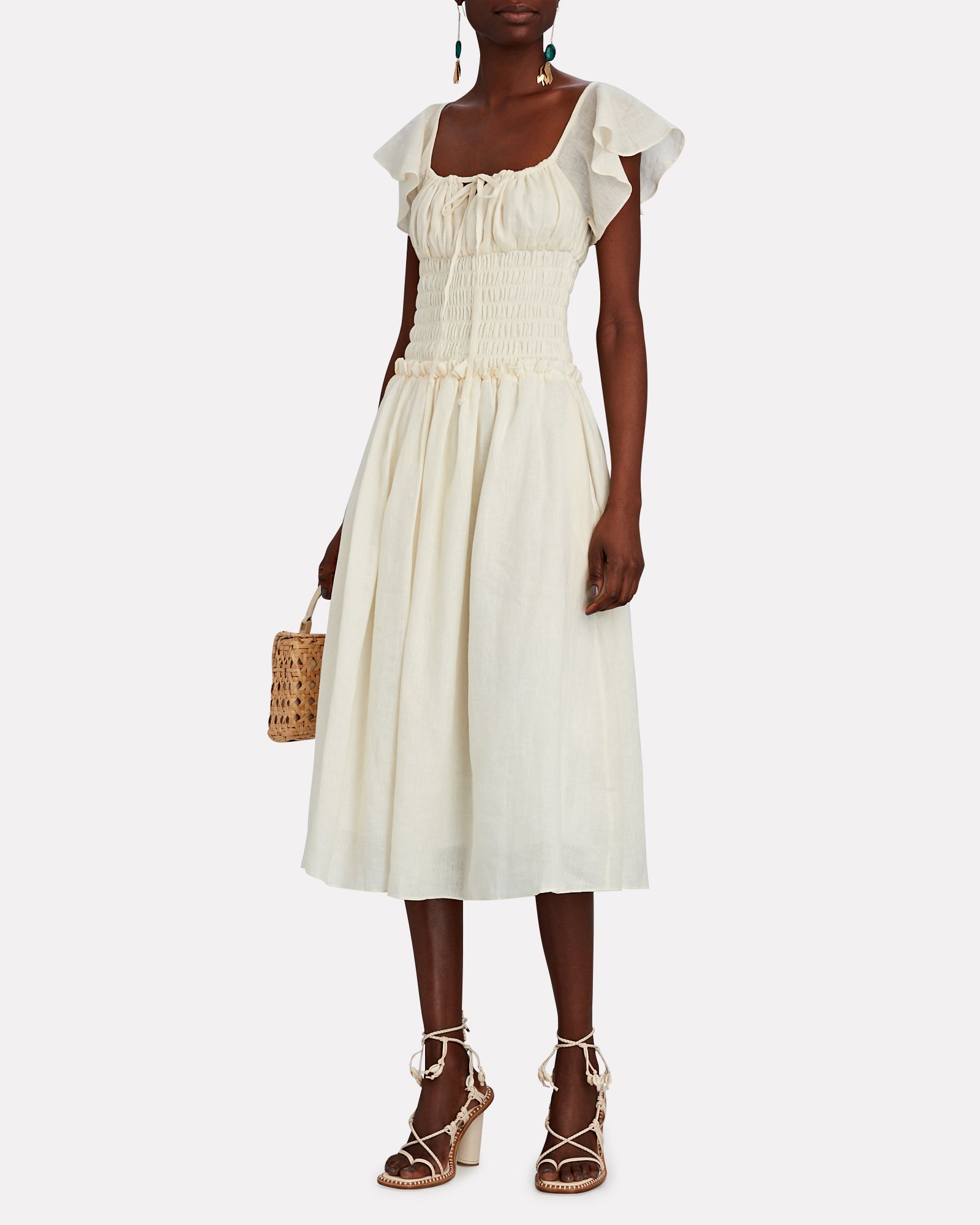 Charina Sarte Linen Smocked Midi Dress | INTERMIX®