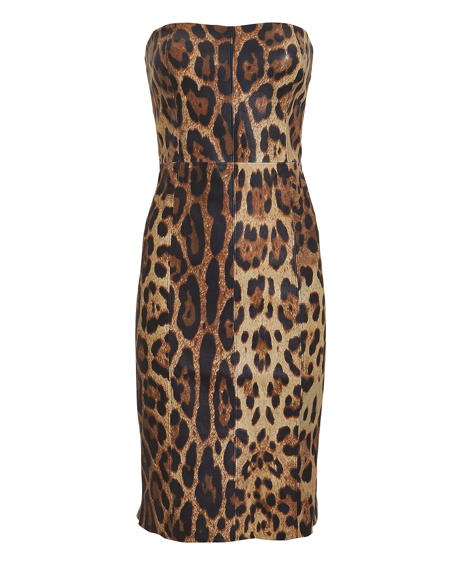 Strapless Leather Leopard Mini Dress
