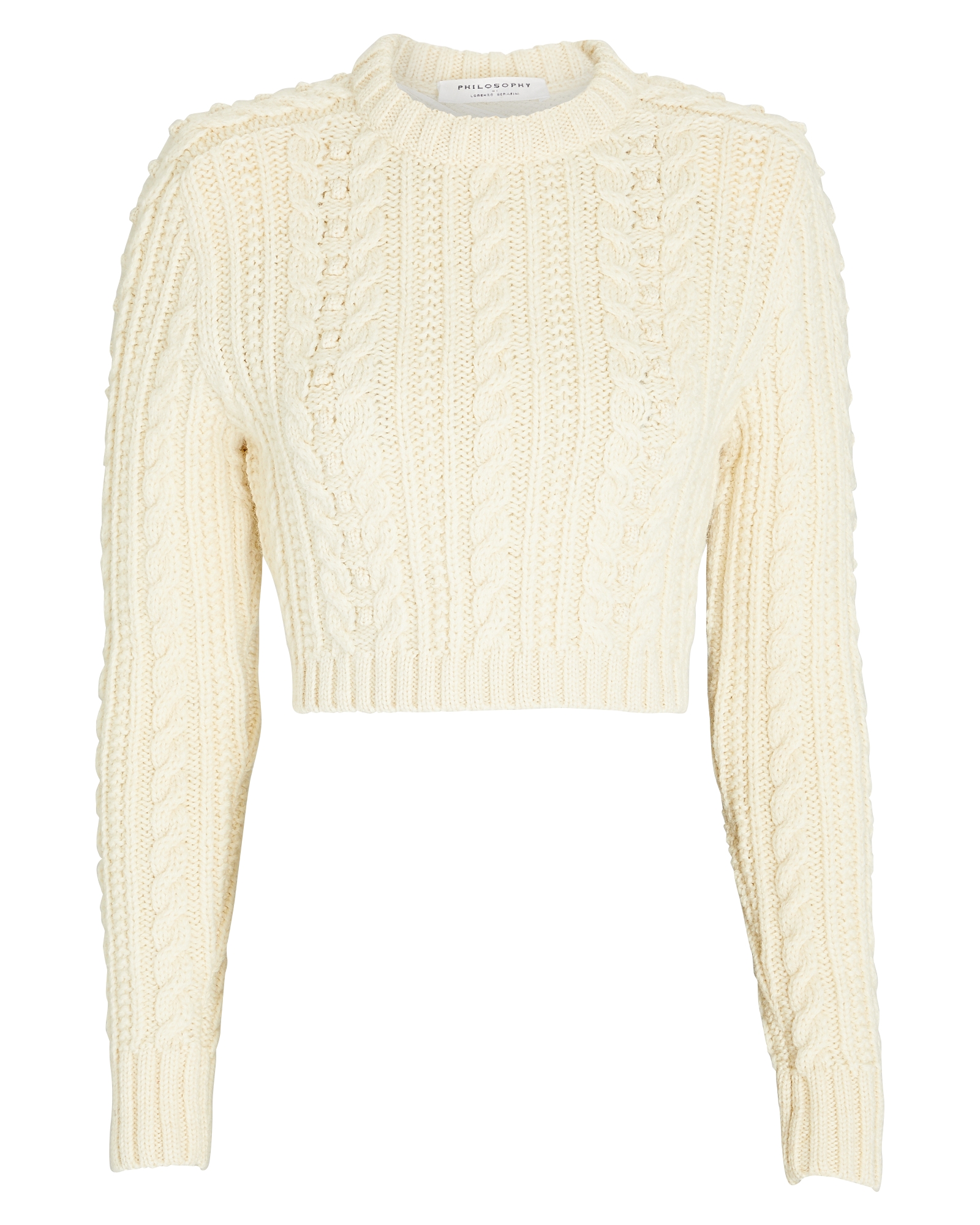 Philosophy Di Lorenzo Padded Shoulder Cable Knit Crop Sweater | INTERMIX®