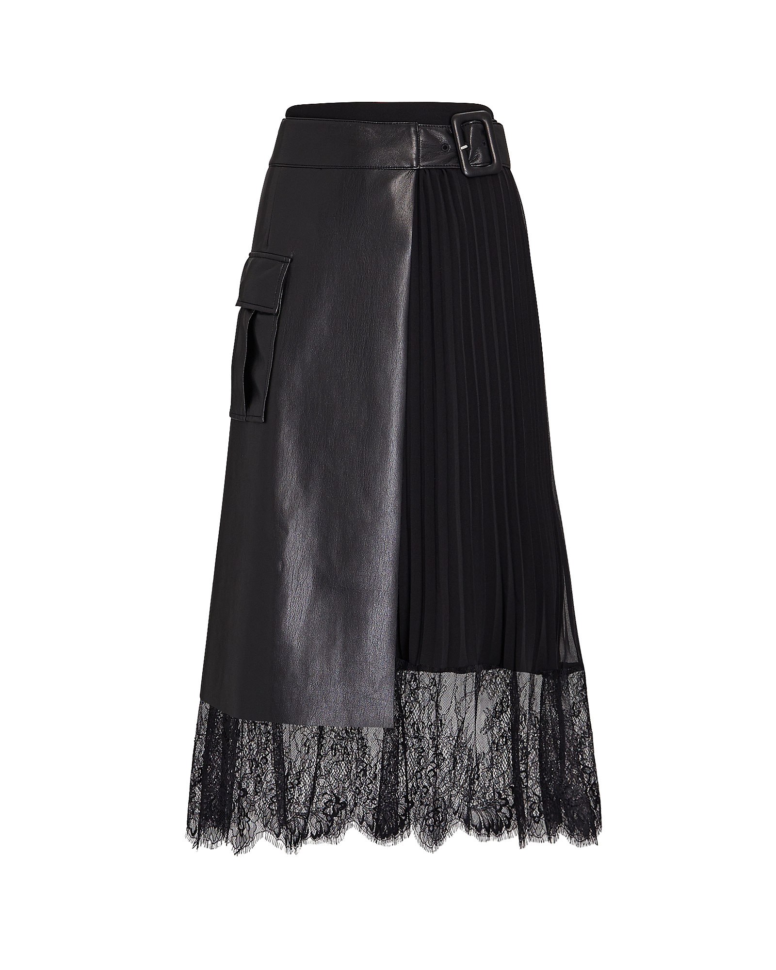 SELF-PORTRAIT Faux Leather Pleated Wrap Skirt,060049655487