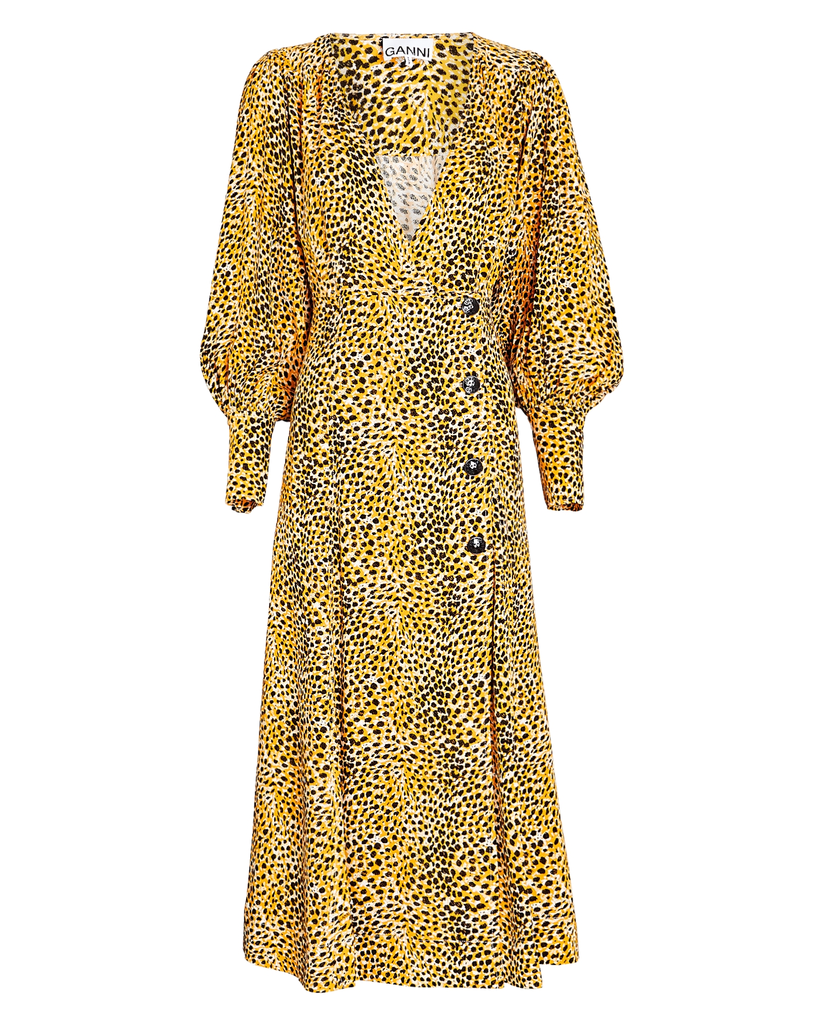 GANNI Wrap-Effect Leopard-Print Midi Dress | INTERMIX®