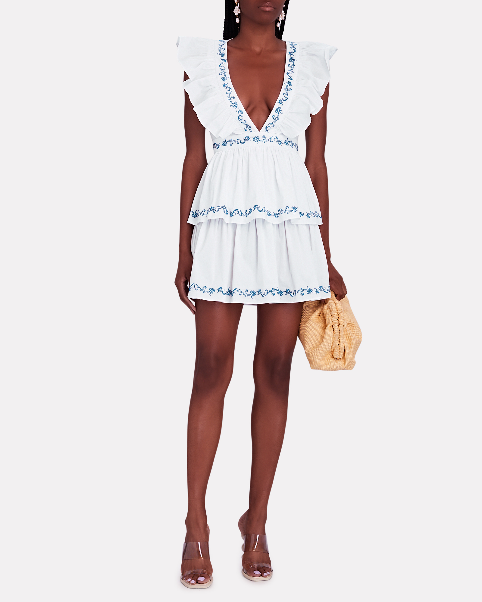 Caroline Constas Miranda Ruffled Embroidered Mini Dress | INTERMIX®