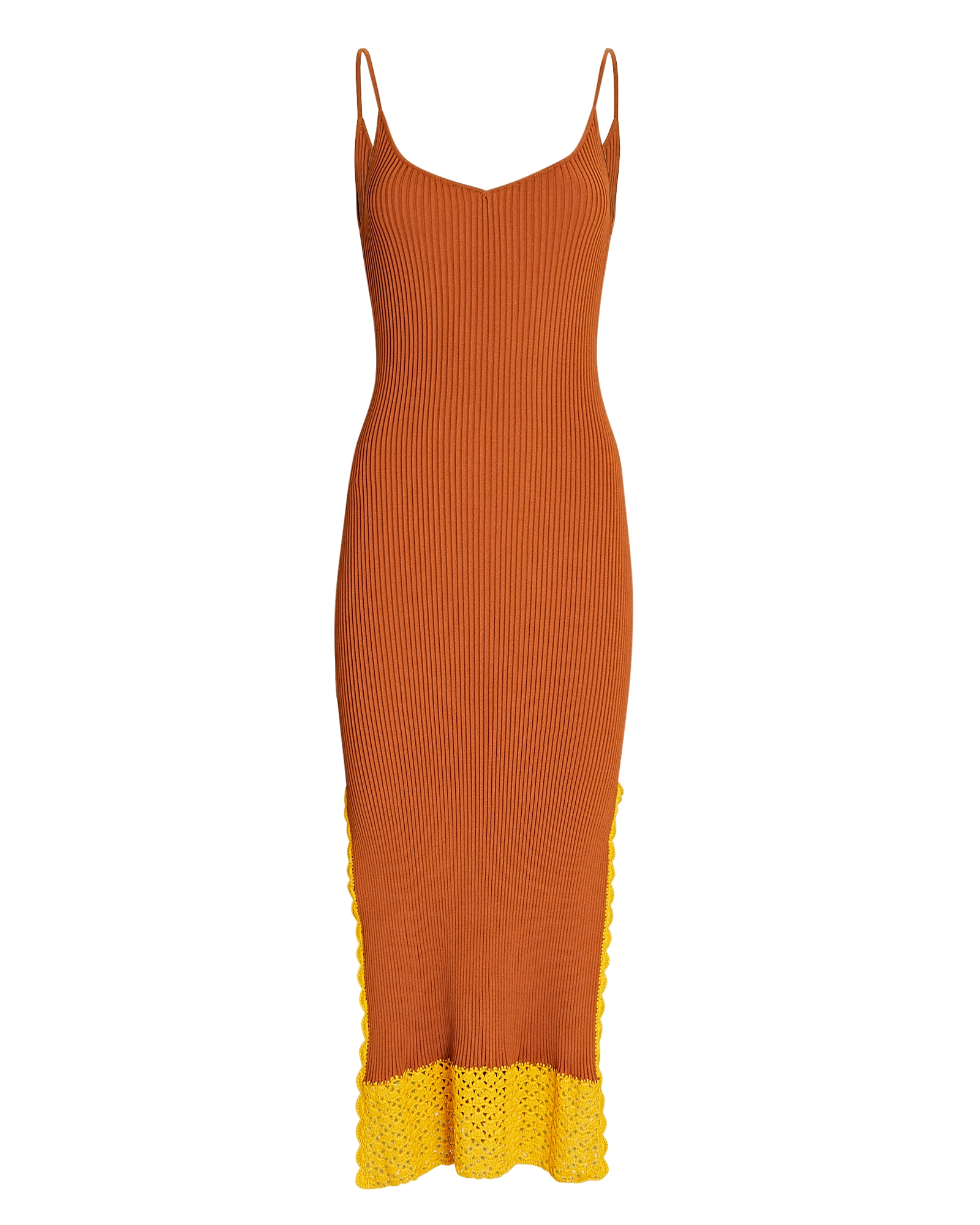 STAUD Pleasanton Rib Knit Crochet Trim Midi Dress | INTERMIX®