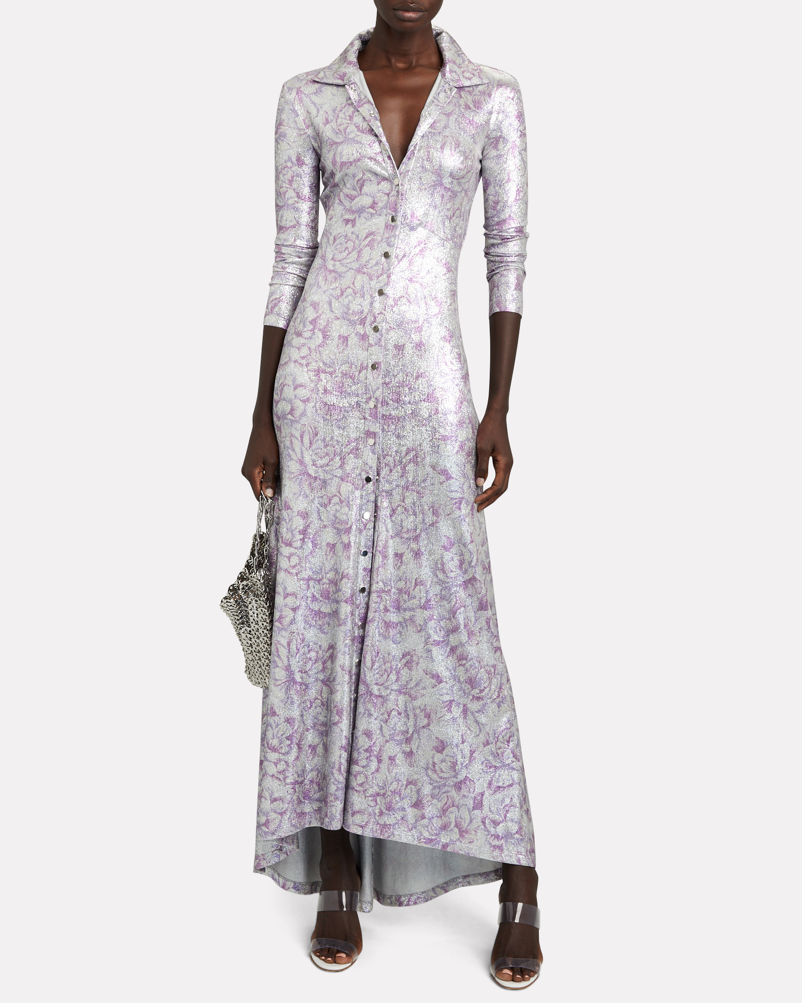 Paco Rabanne Lurex Floral Maxi Shirt Dress | INTERMIX®