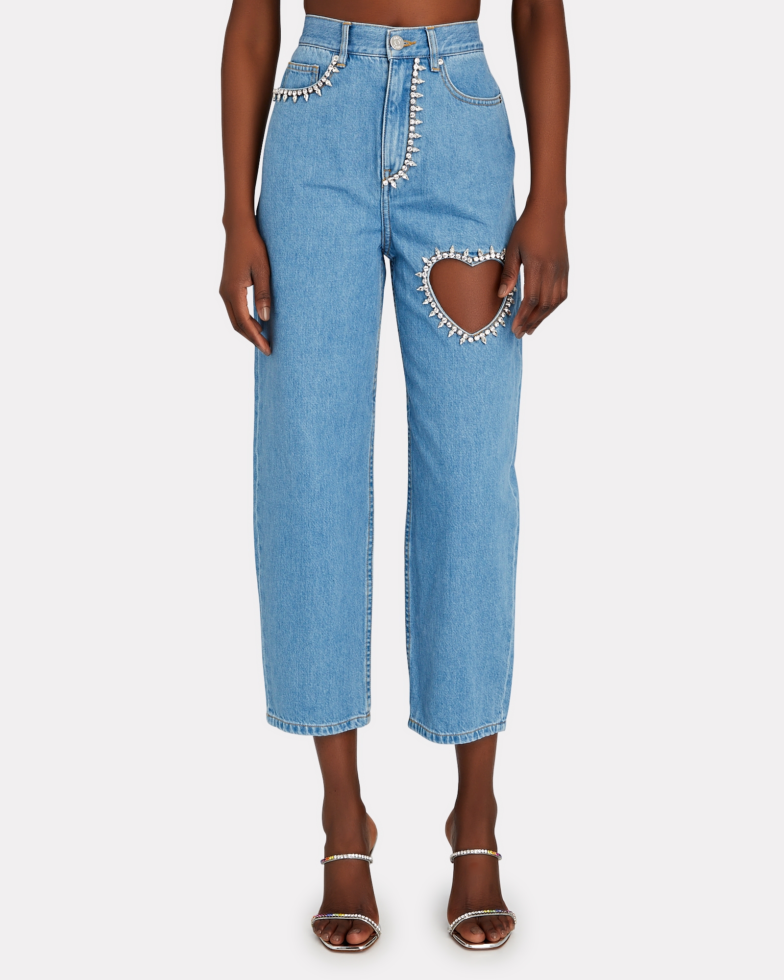 AREA Crystal-Embellished Heart Jeans | INTERMIX®
