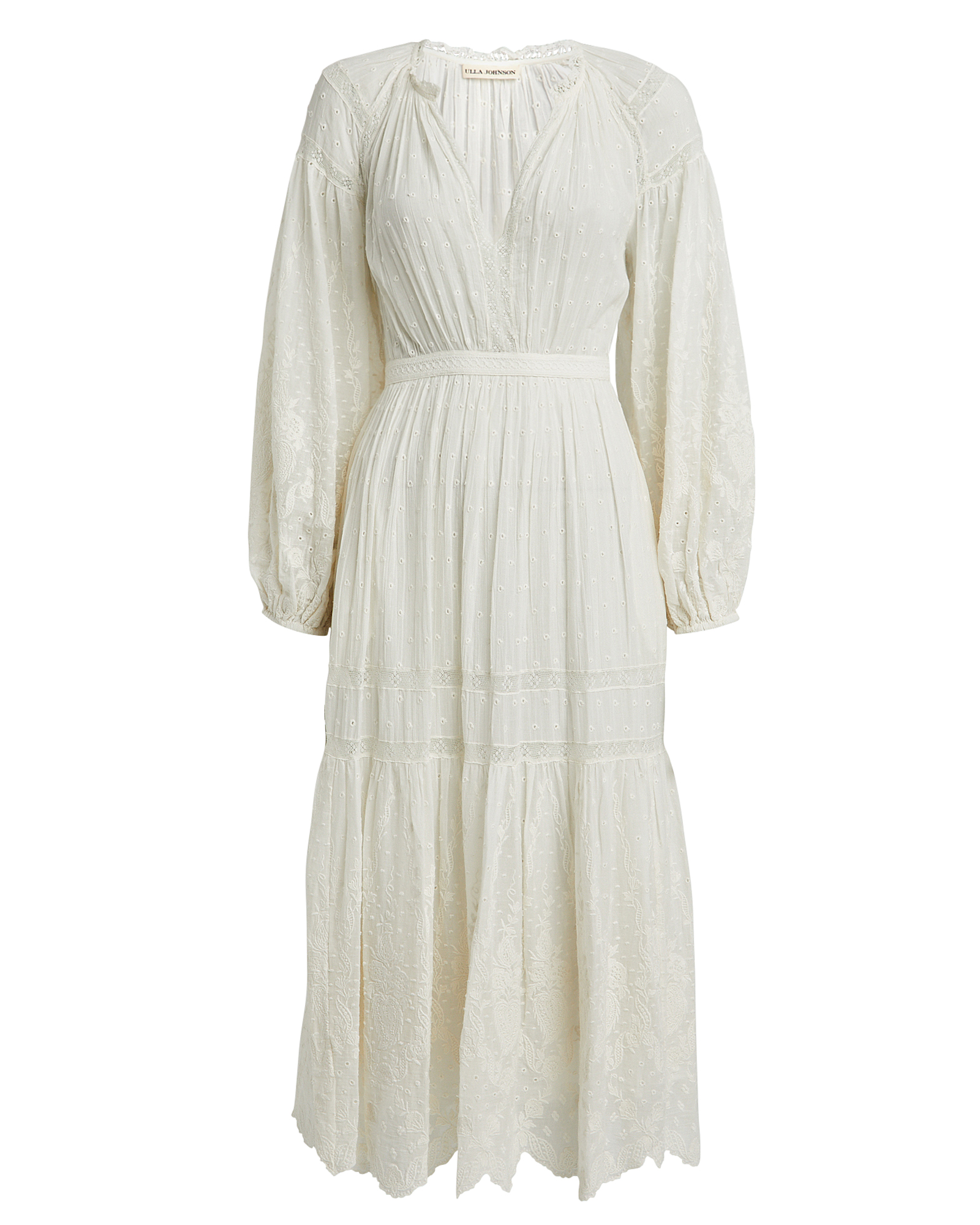 ULLA JOHNSON Bettina Embroidered Cotton Midi Dress,060041203907