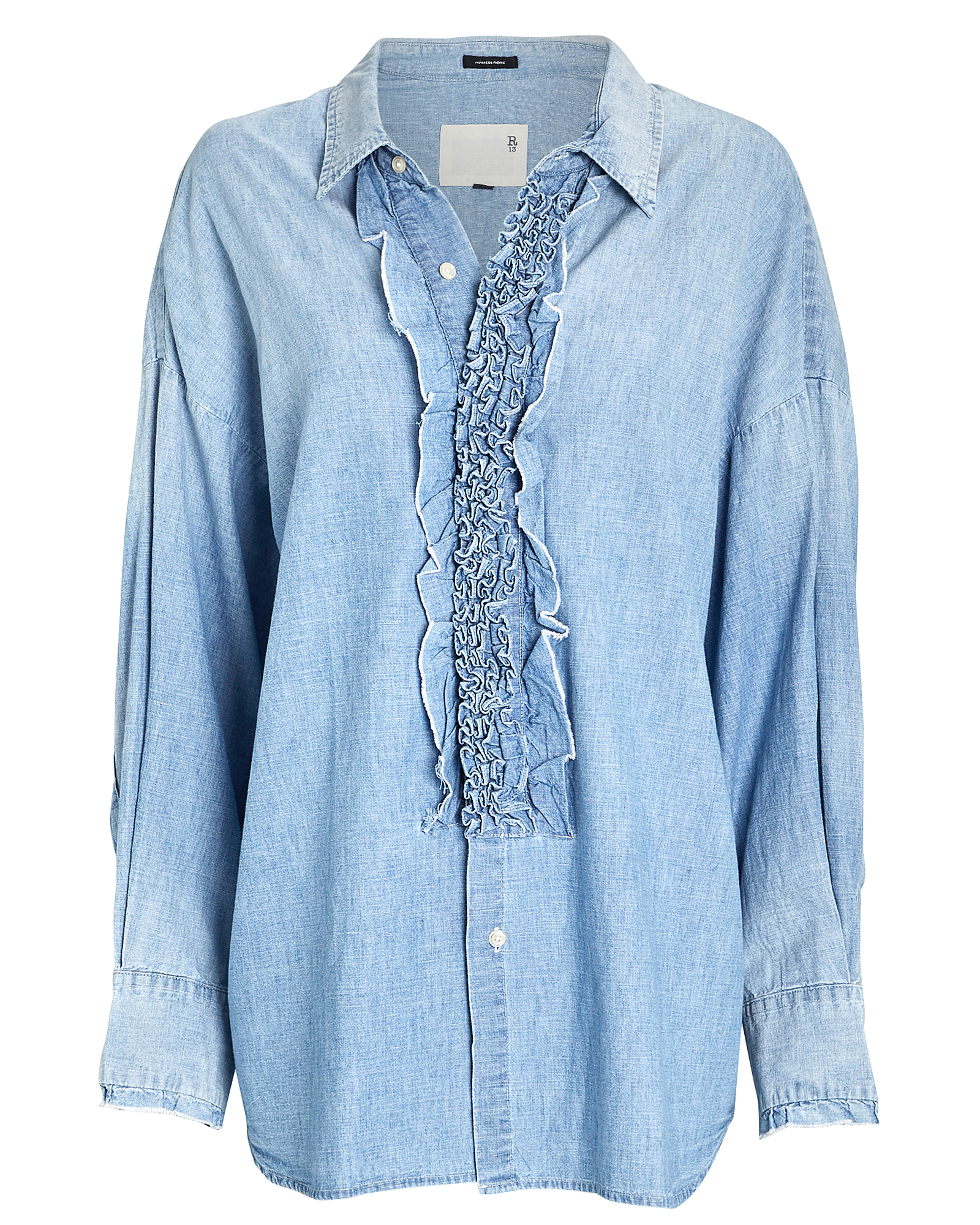 R13 Women's Ruffle Denim Tuxedo Shirt In Nell Blue | ModeSens
