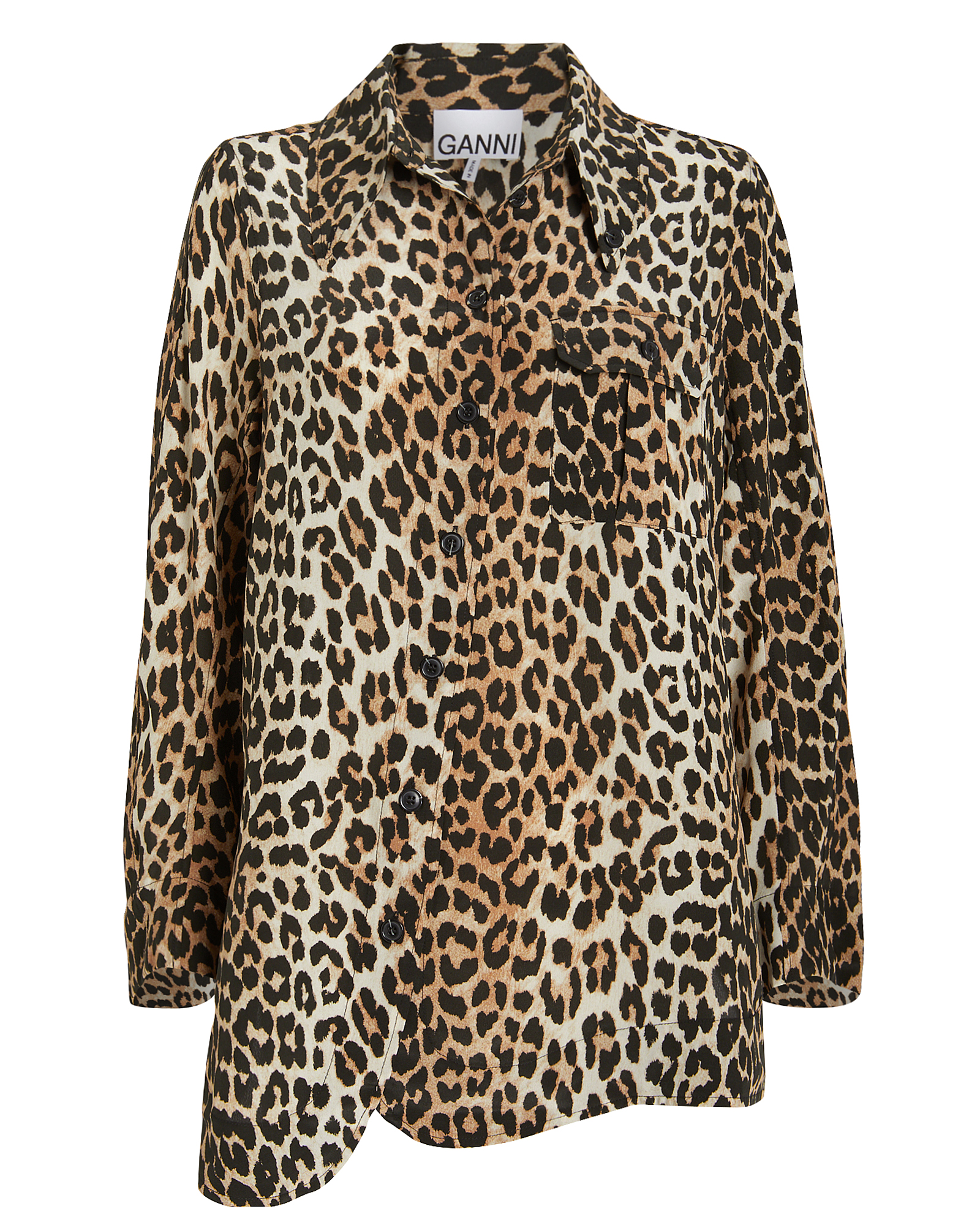 Ganni Crepe Leopard Button Down Shirt In Multi | ModeSens