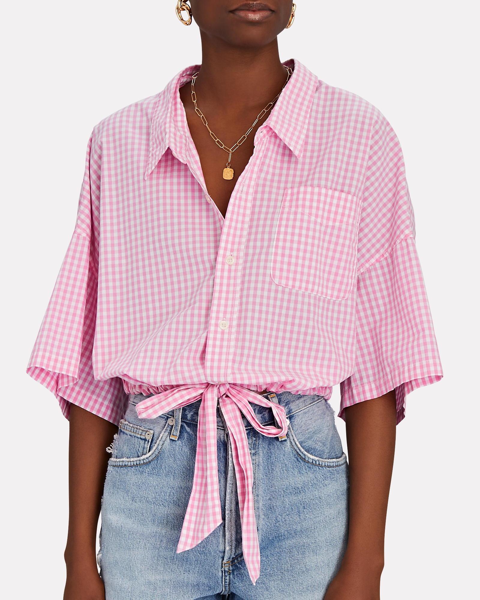 gingham tie front shirt