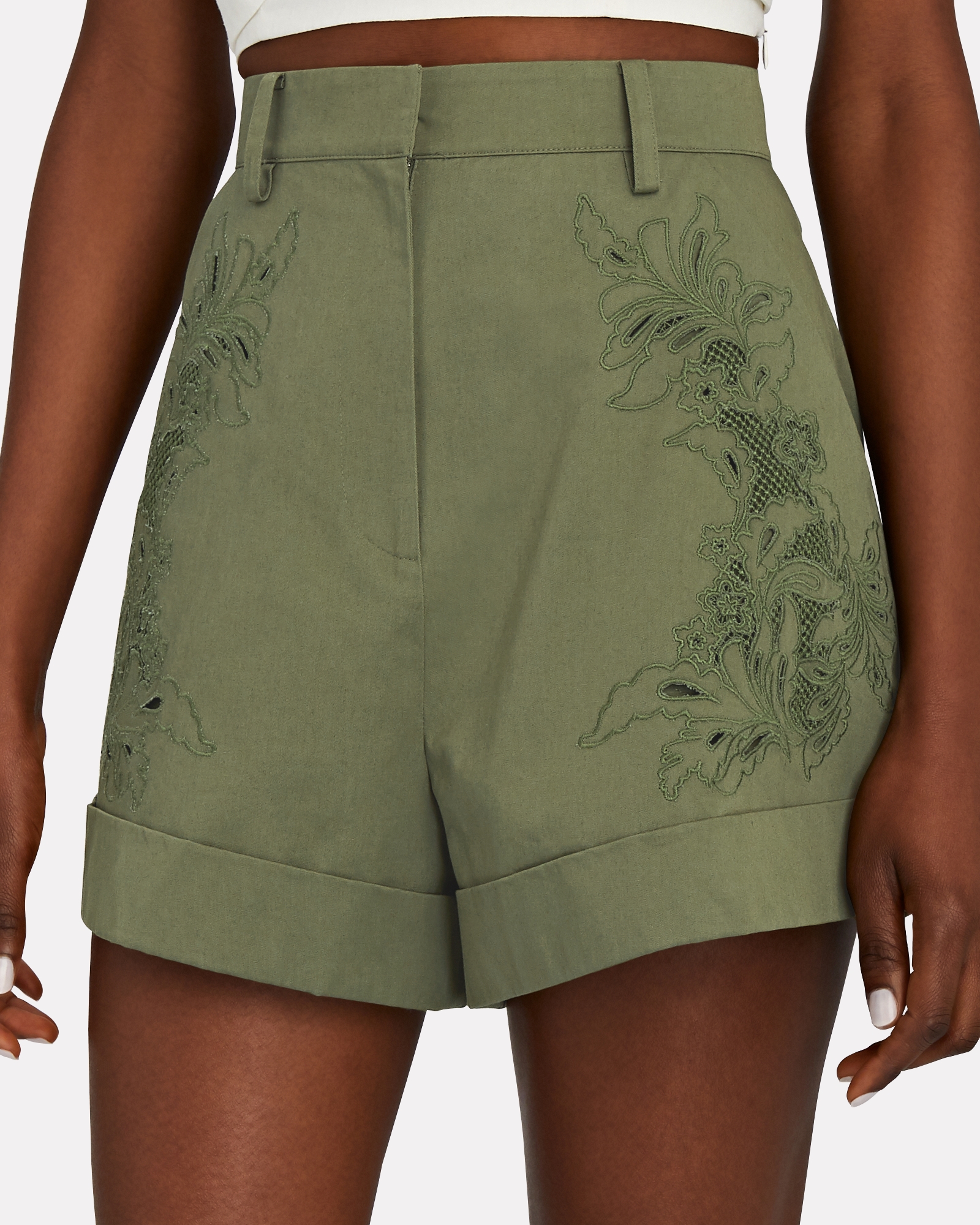 Self-Portrait Embroidered High-Rise Shorts | INTERMIX®