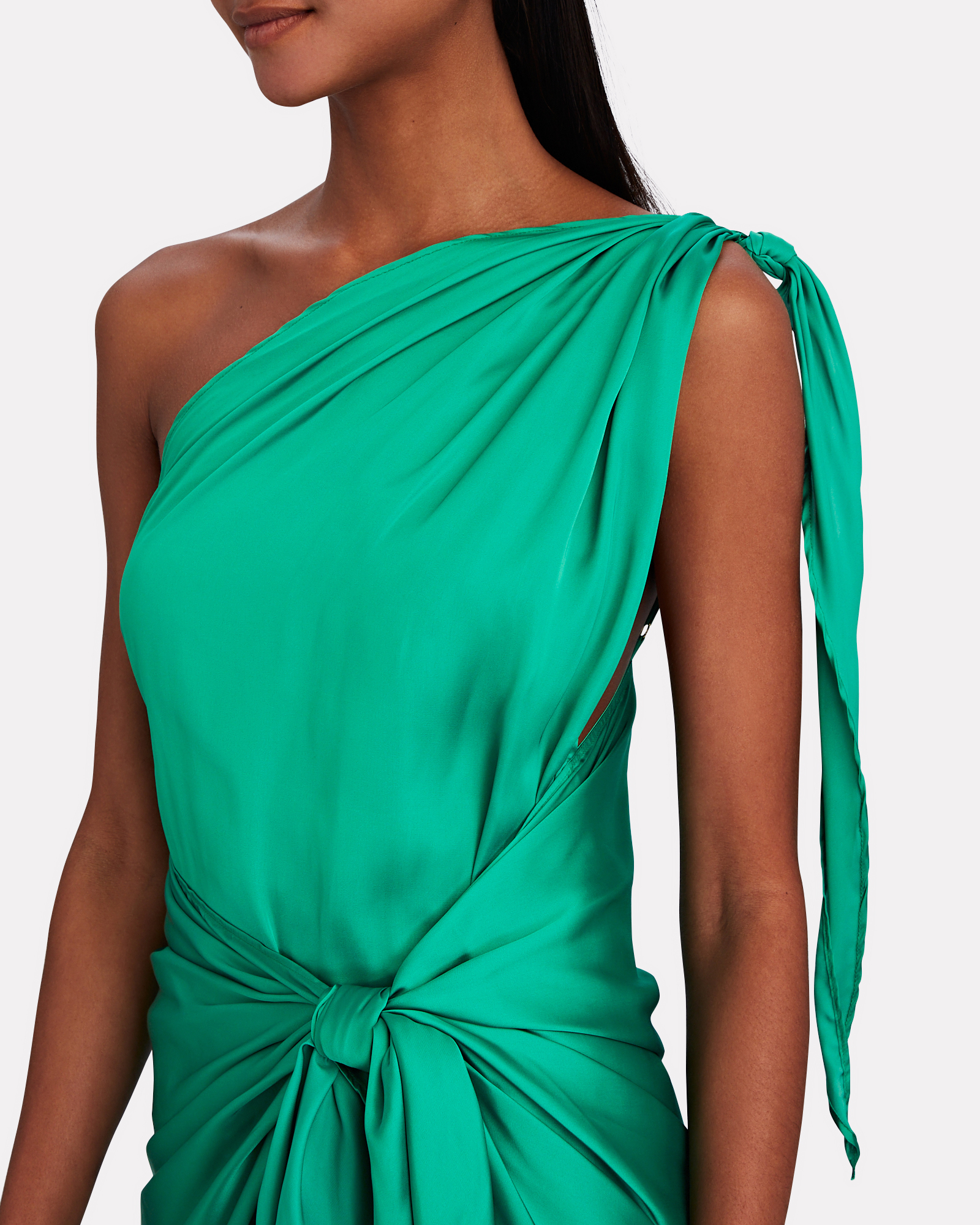 Baobab Marea One-Shoulder Satin Mini Dress in Green | INTERMIX®