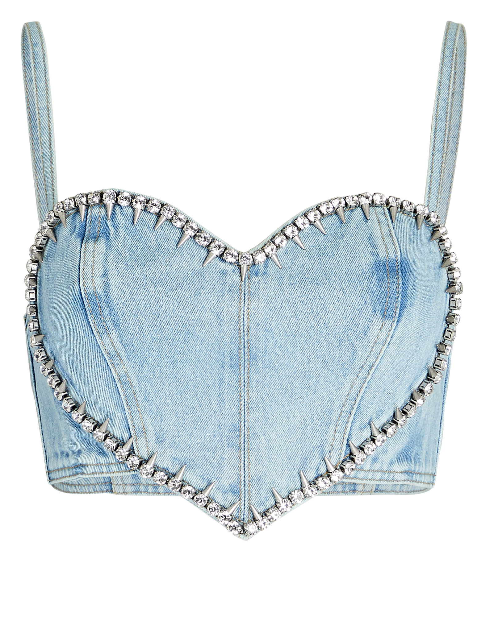 AREA Embellished Heart Crop Top In Blue | INTERMIX®