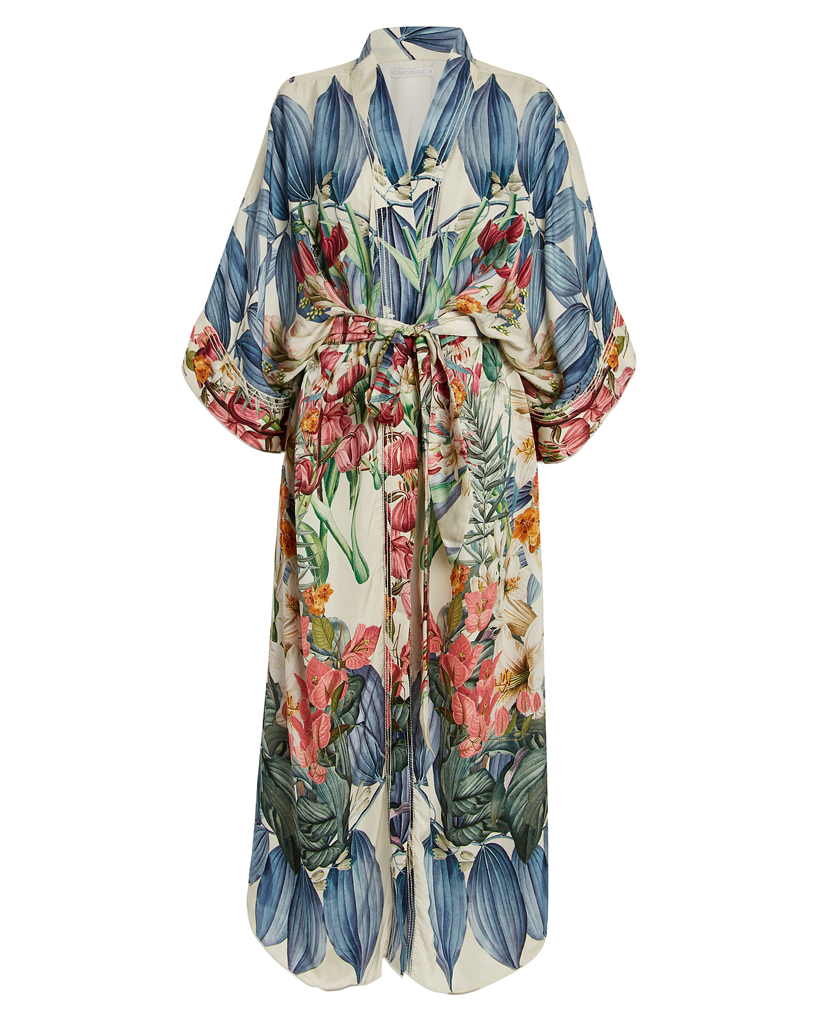 Carolina K Lexi Floral Silk Kimono In Ivory/teal Floral