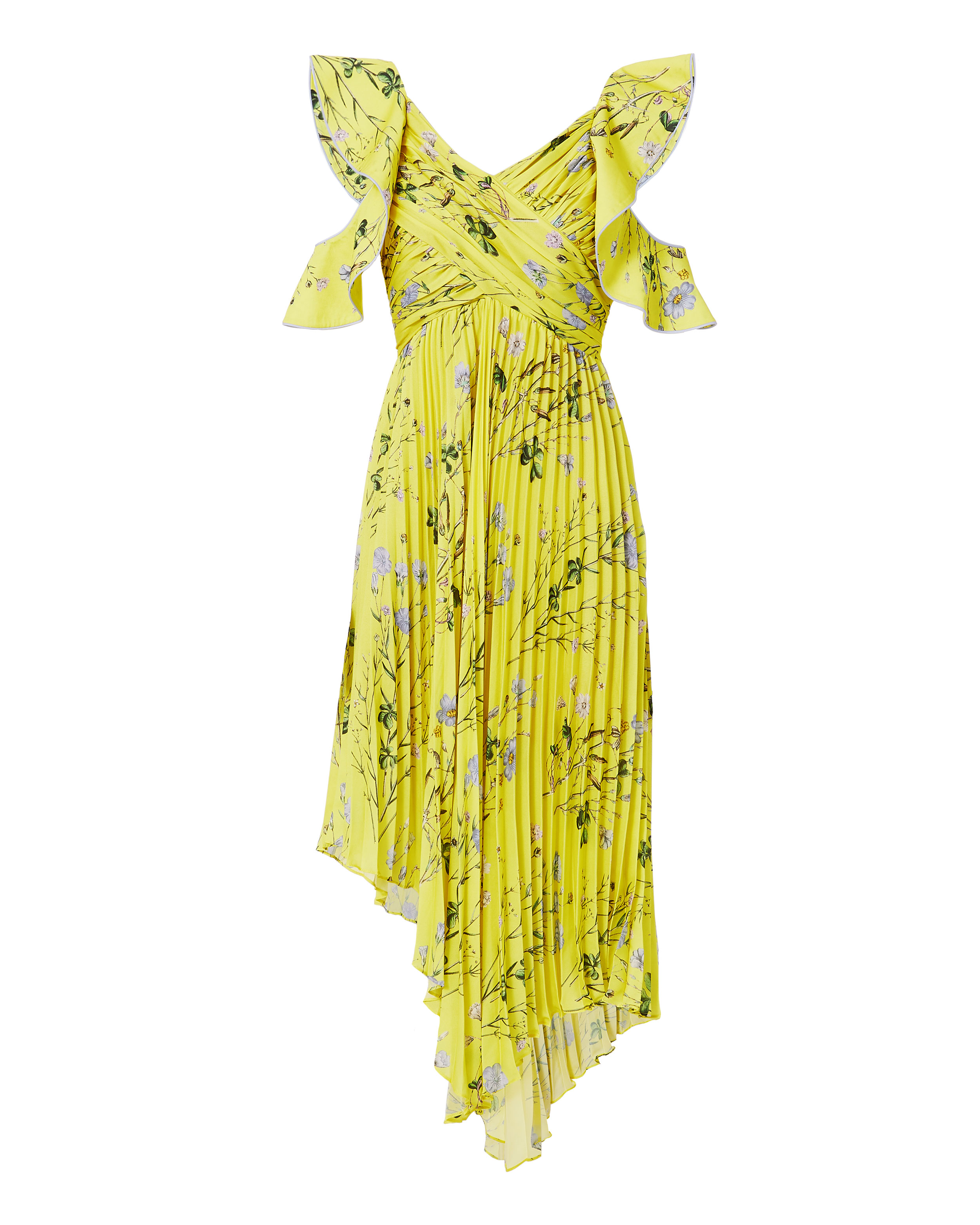 Cold Shoulder Yellow Floral Dress | Self Portrait