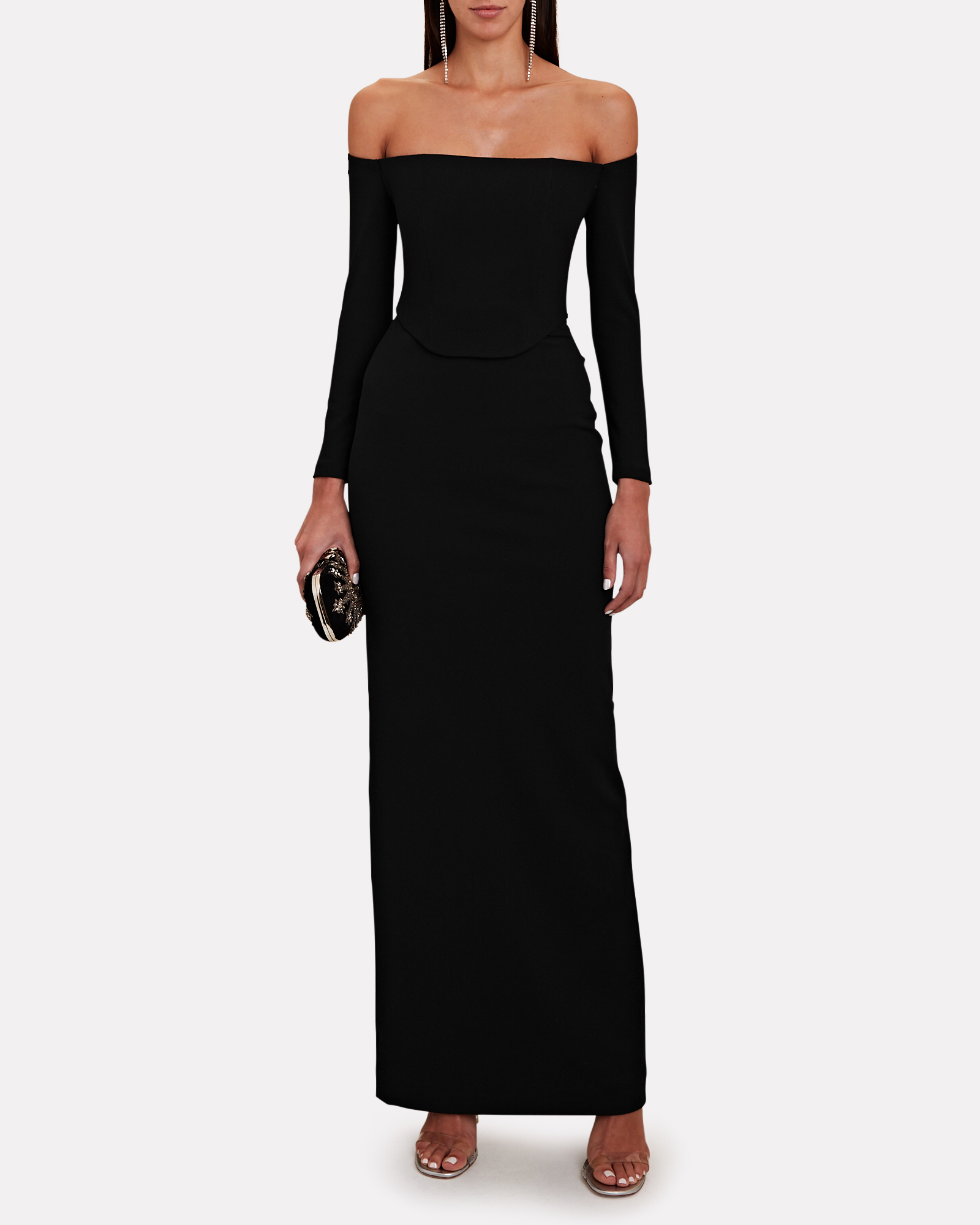 Solace London Kae Off-The-Shoulder Crepe Maxi Dress | INTERMIX®
