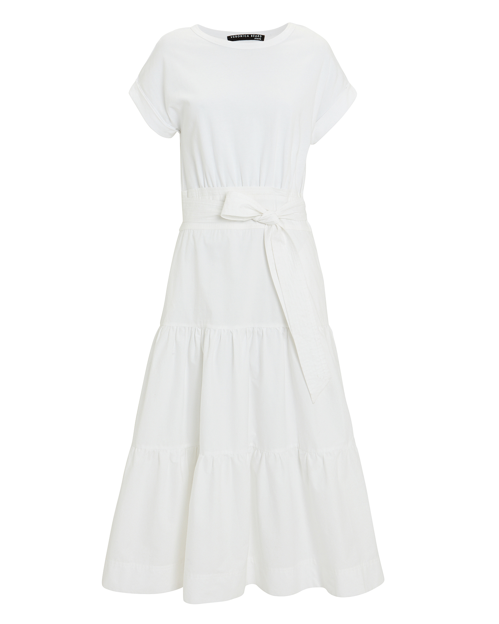Veronica Beard Trail Belted Cotton Midi Dress in white | INTERMIX®