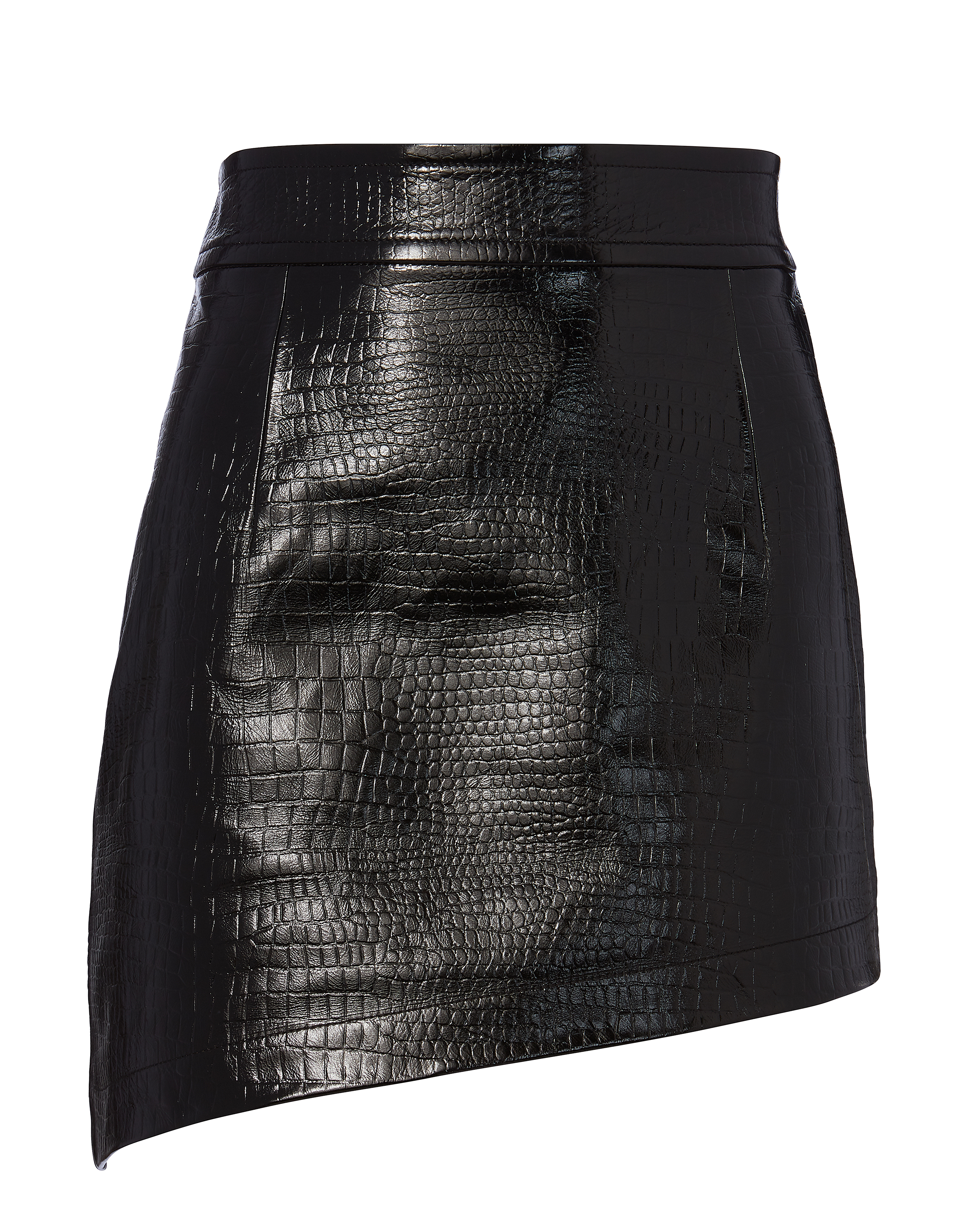 Croc-Embossed Asymmetric Mini Skirt