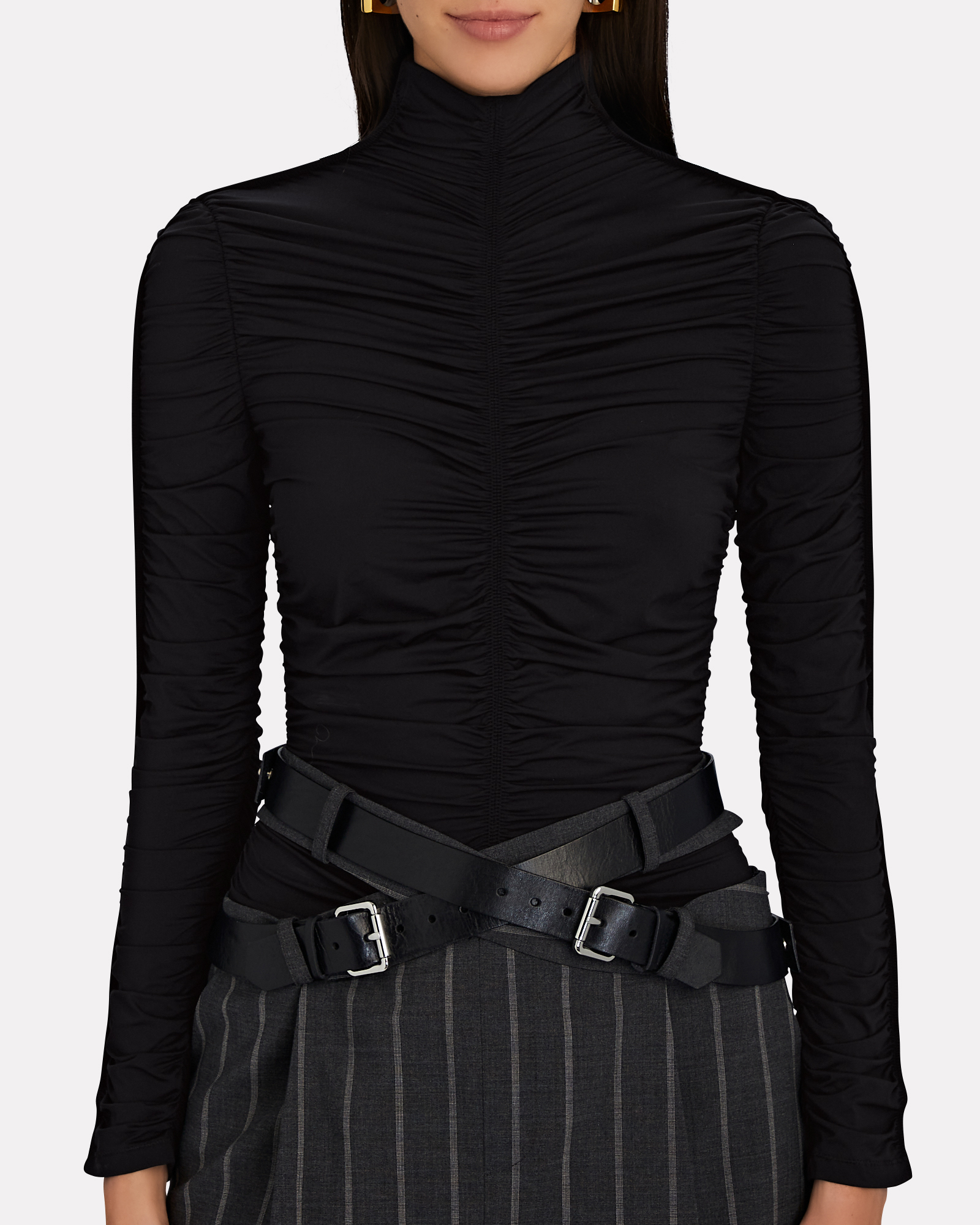 Alexander Wang Ruched Turtleneck Top In Black | INTERMIX®