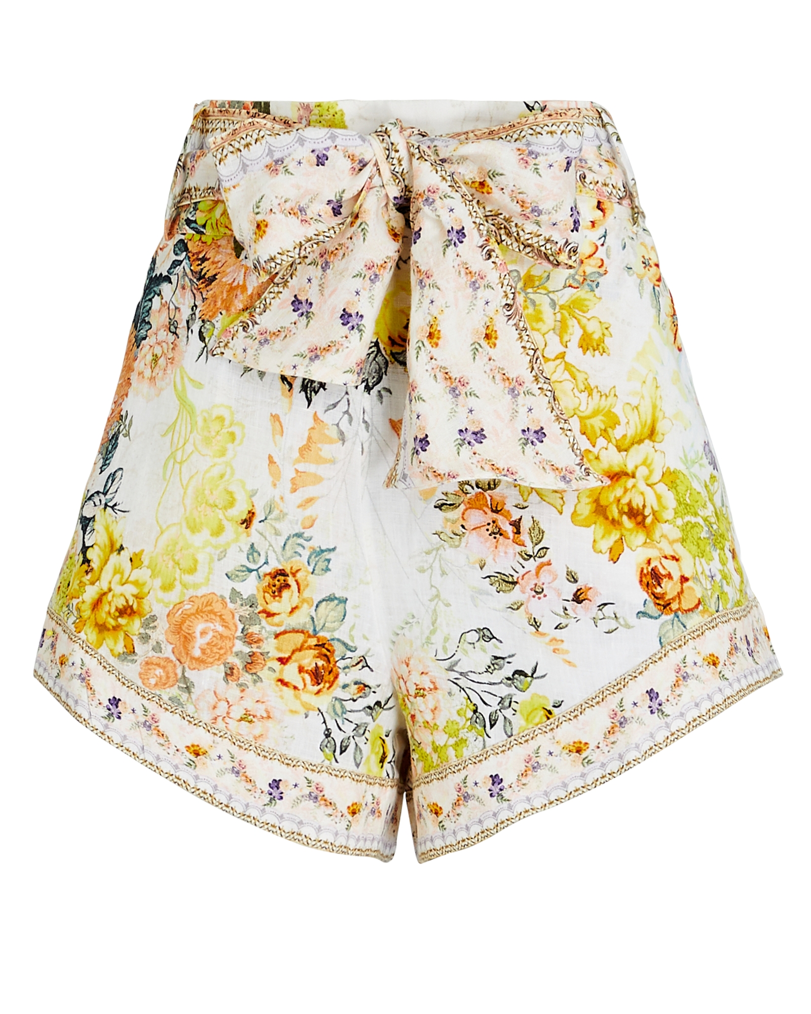 Camilla Floral Linen Tie-Waist Shorts | INTERMIX®