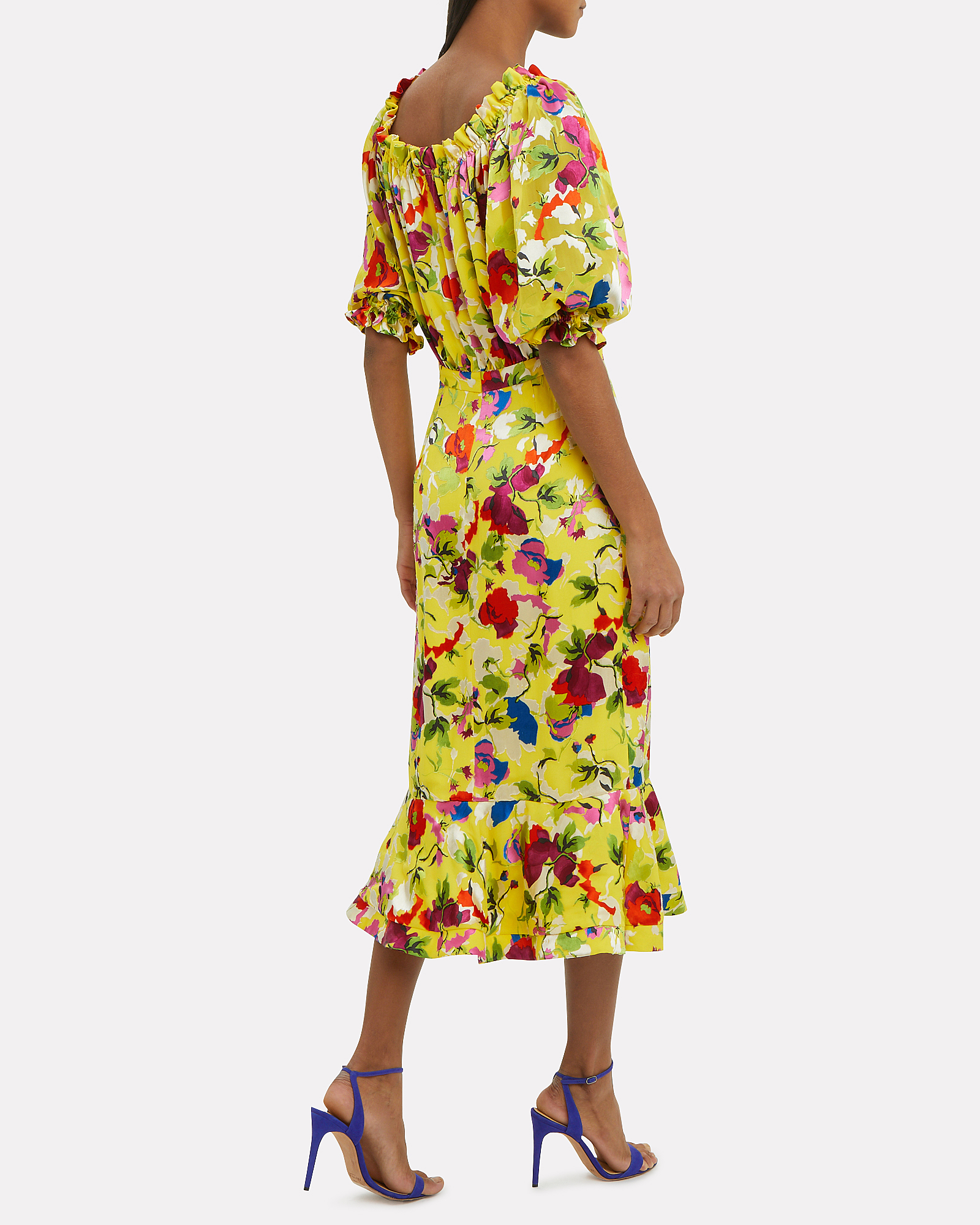 Olivia Yellow Floral Midi Dress | Saloni | INTERMIX®