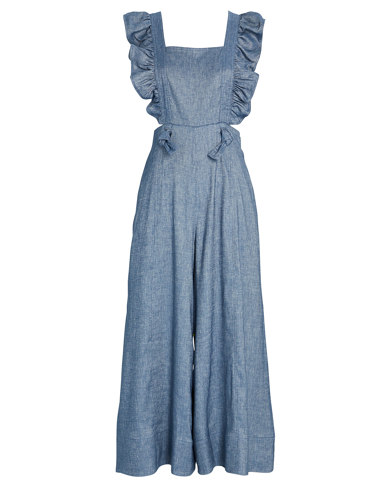 Amur Amy Chambray Frilled Jumpsuit In Blue-med