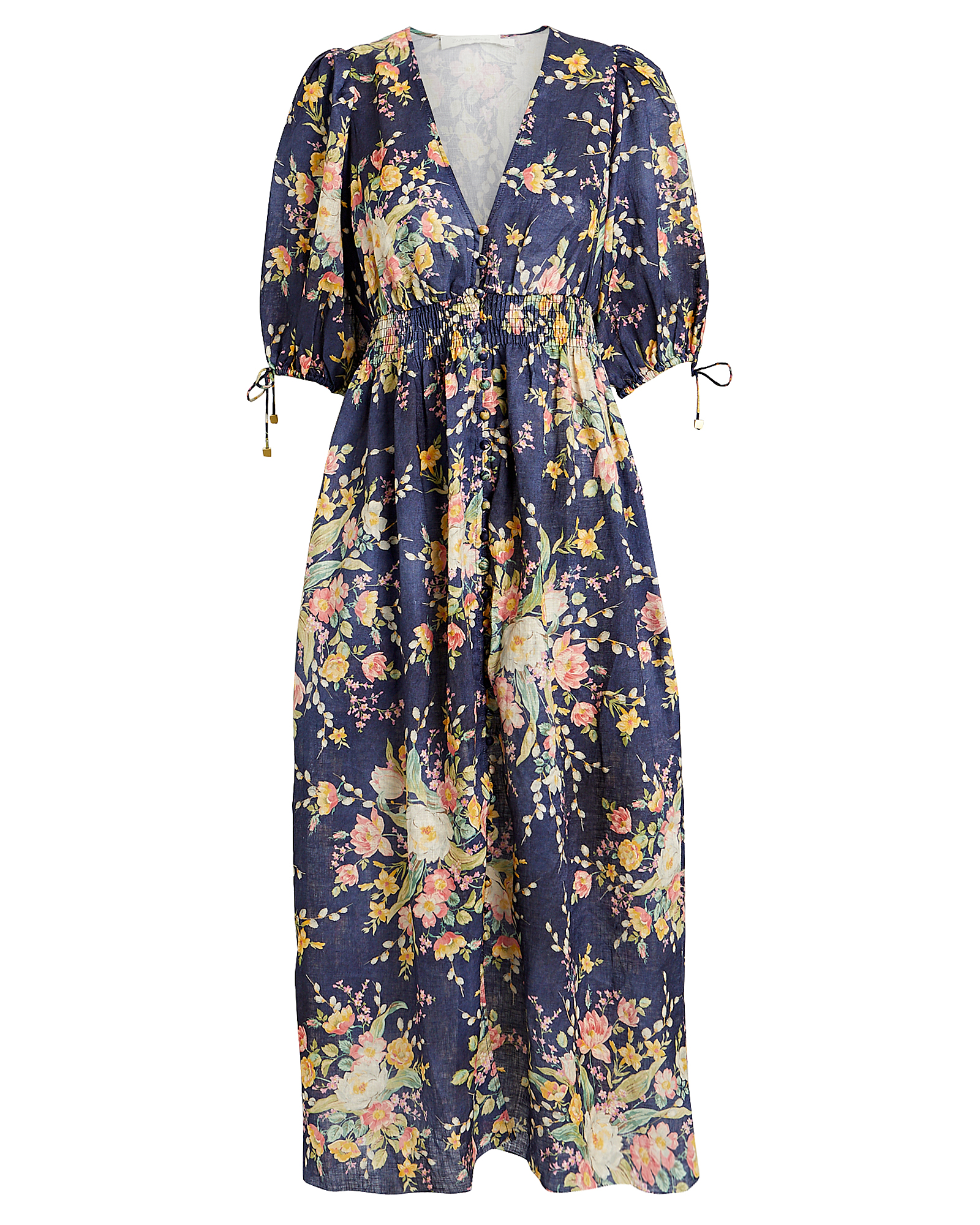 Zimmermann | Zinnia Shirred Floral Linen Dress | INTERMIX®