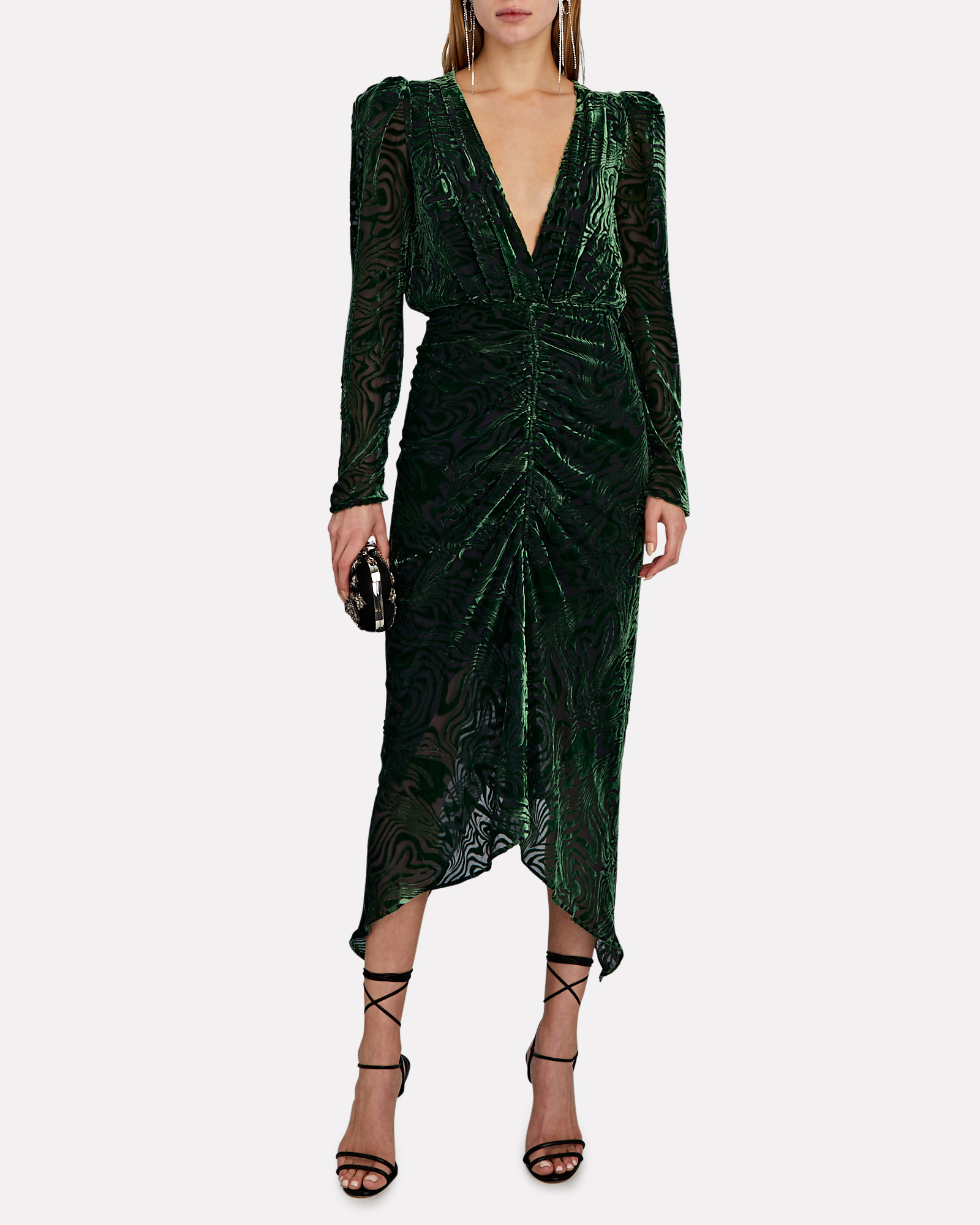 Ronny Kobo Astrid Devoré-Velvet Dress In Green | INTERMIX®