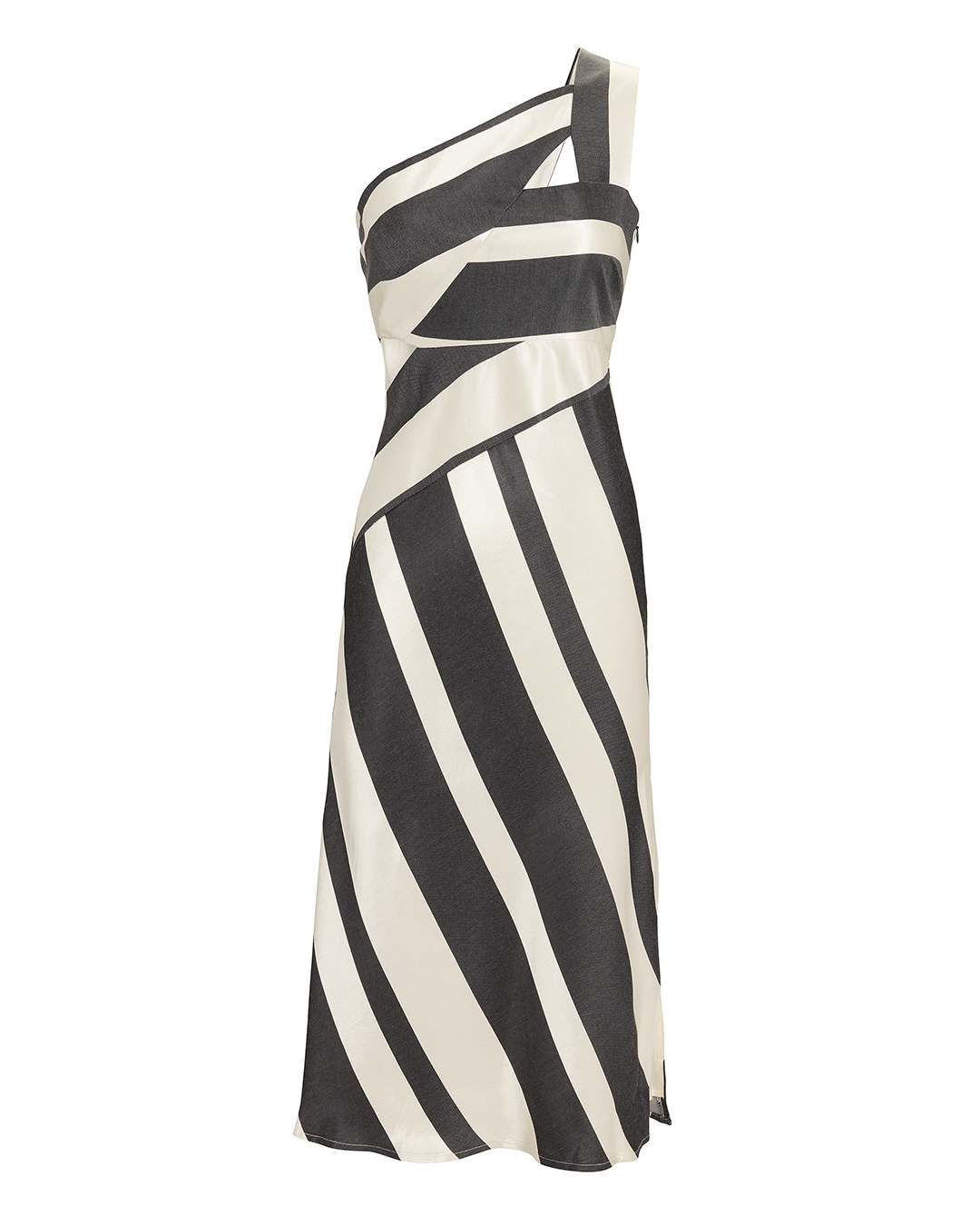 Asymmetric Striped Midi Dress
