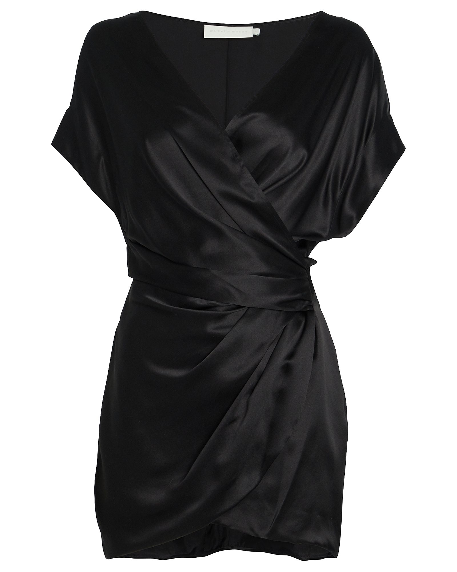 Michelle Mason Silk Wrap Mini Dress in black | INTERMIX®