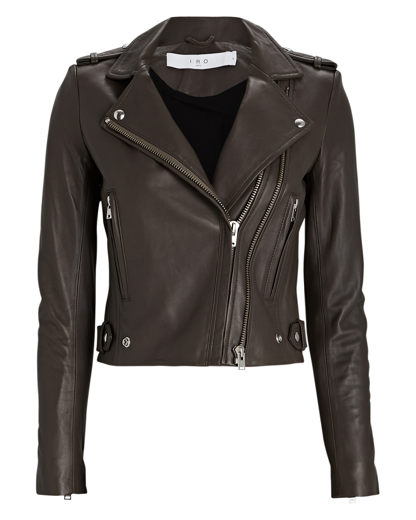 IRO Dylan Cropped Leather Moto Jacket, Brown 34
