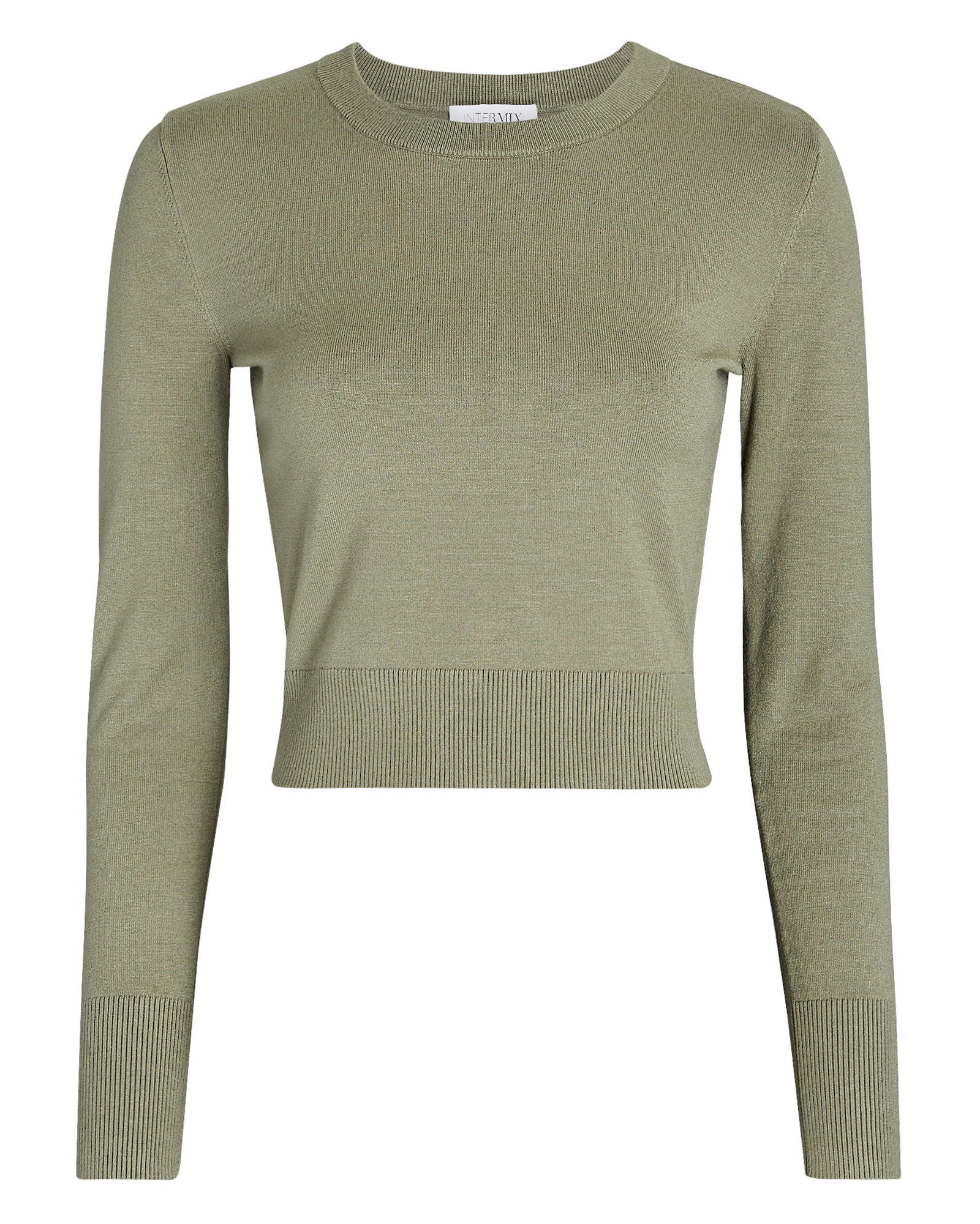 Intermix Renee Cropped Ribbed Knit Top In Green