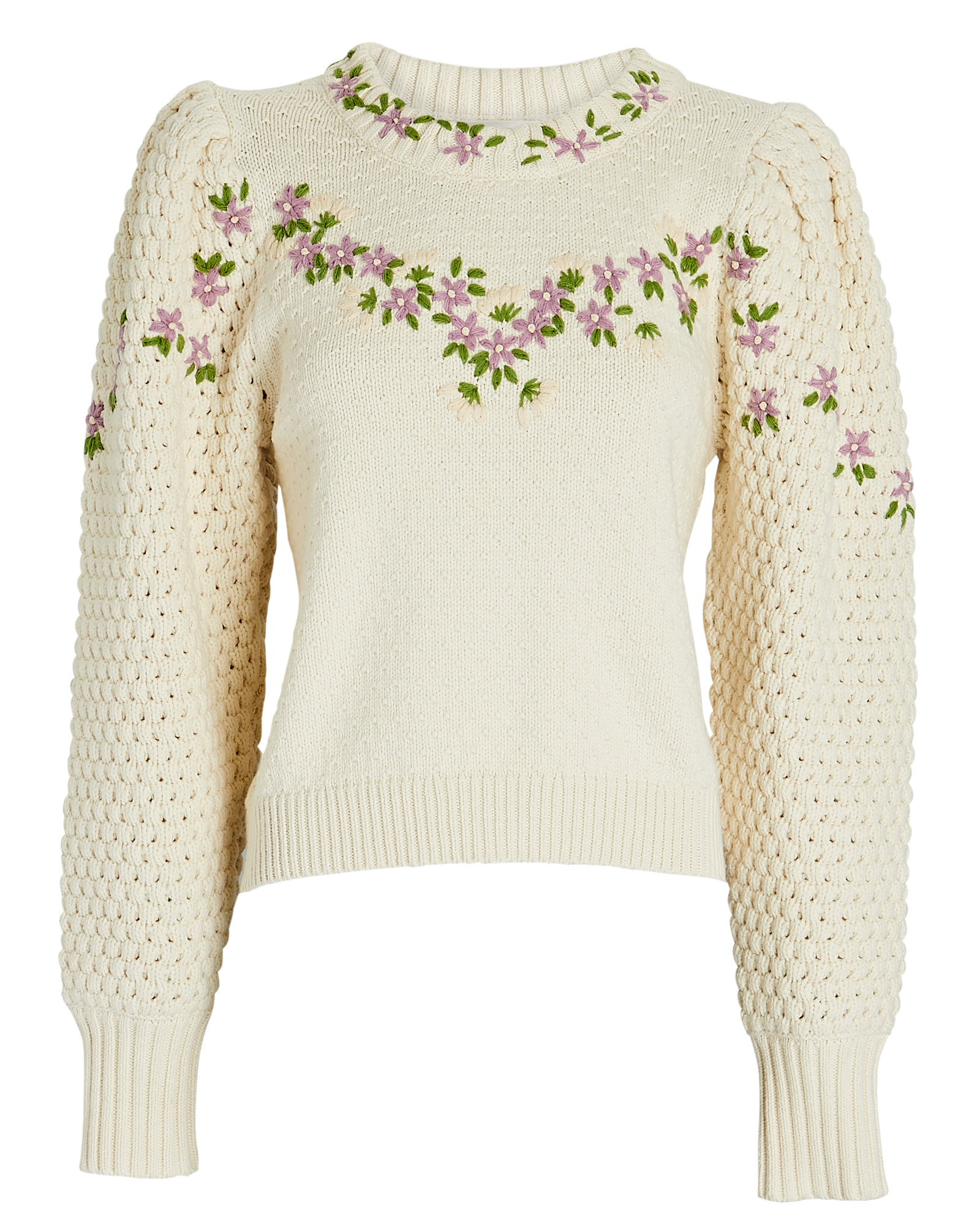 LoveShackFancy Kenzily Puff Sleeve Embroidered Sweater | INTERMIX®