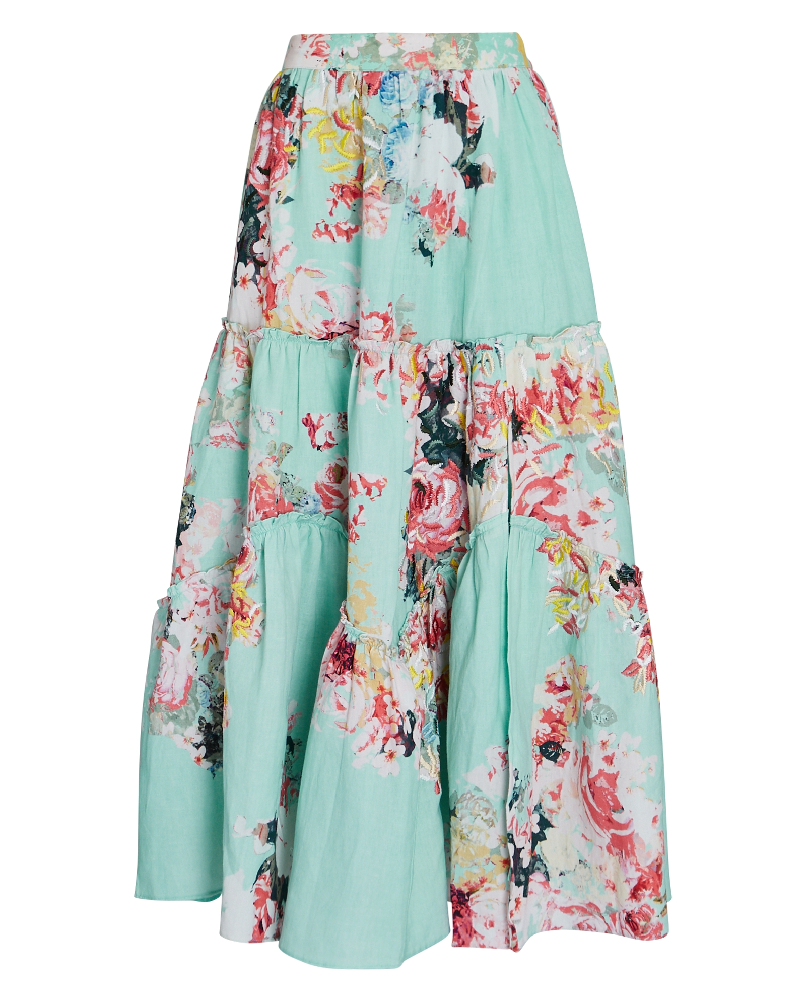 Hemant & Nandita Sage Floral Poplin Midi Skirt | INTERMIX®