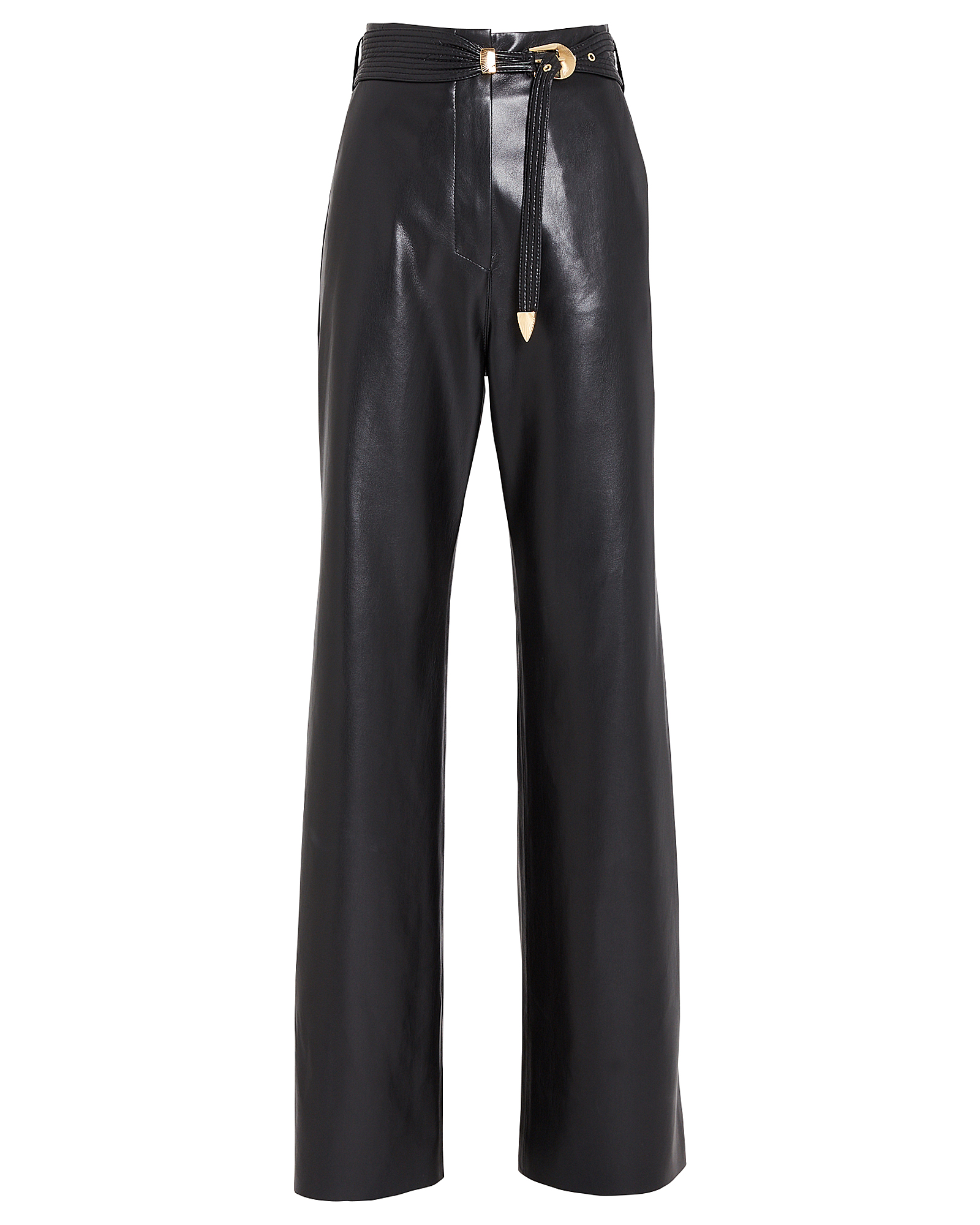 Nanushka Kisa Belted Vegan Leather Pants in black | INTERMIX®
