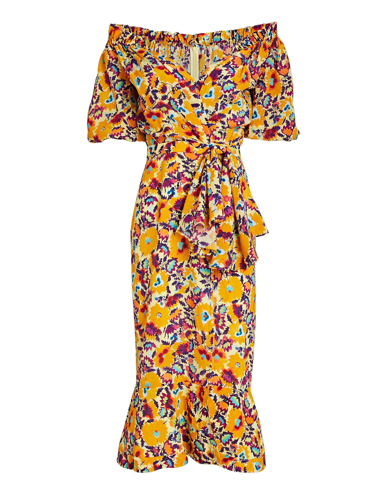 SALONI Olivia Off-The-Shoulder Floral Midi Dress | INTERMIX®
