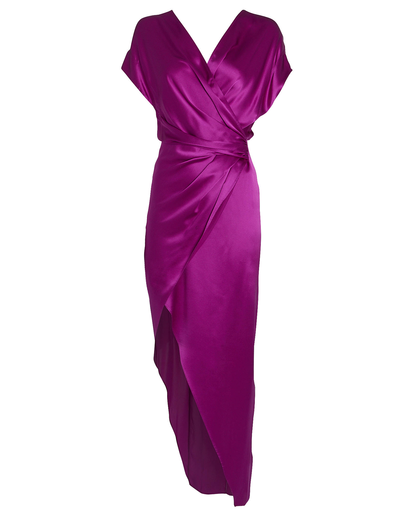 Michelle Mason Silk High-low Wrap Dress In Purple