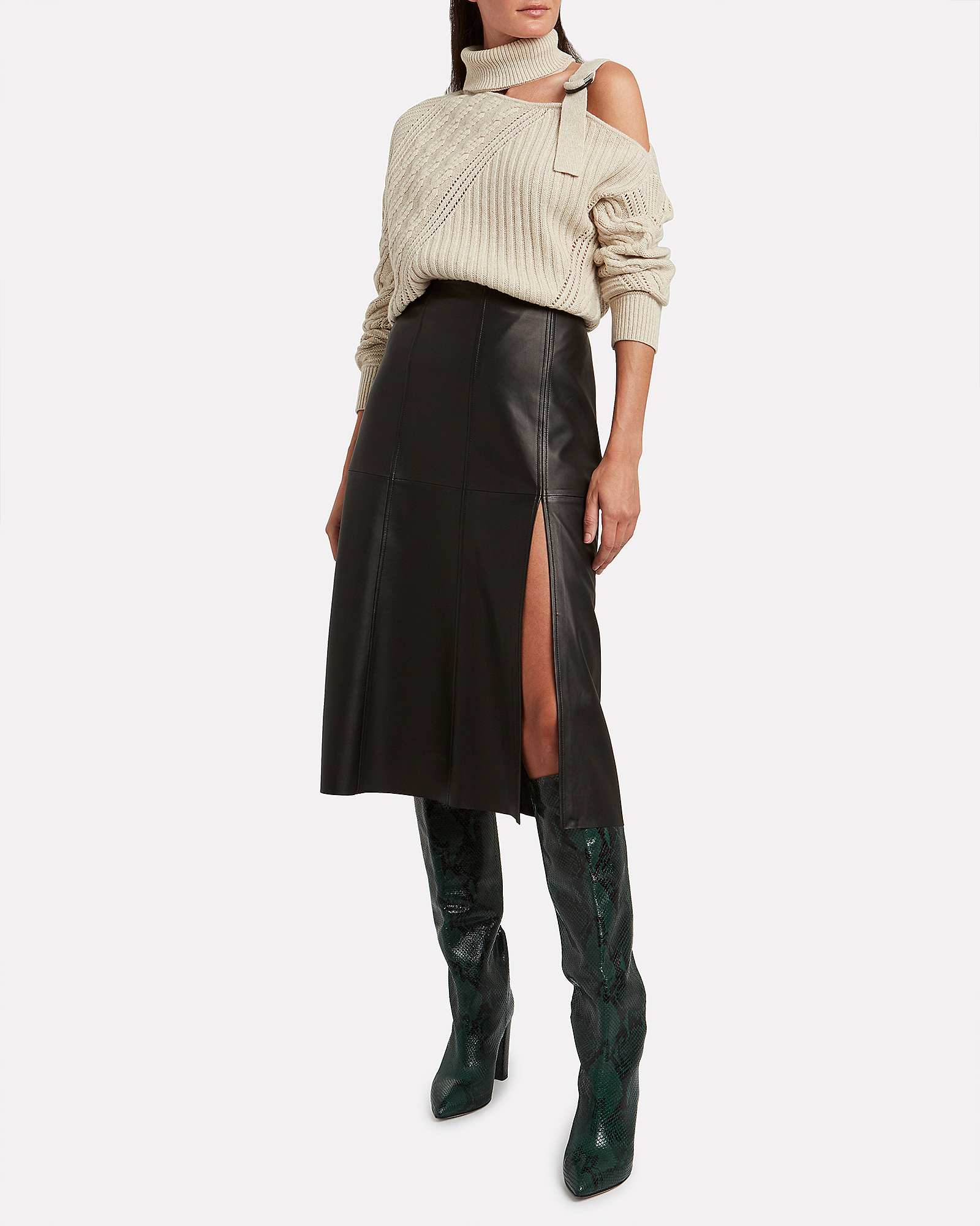 INTERMIX Private Label Paneled Leather Midi Skirt | INTERMIX®