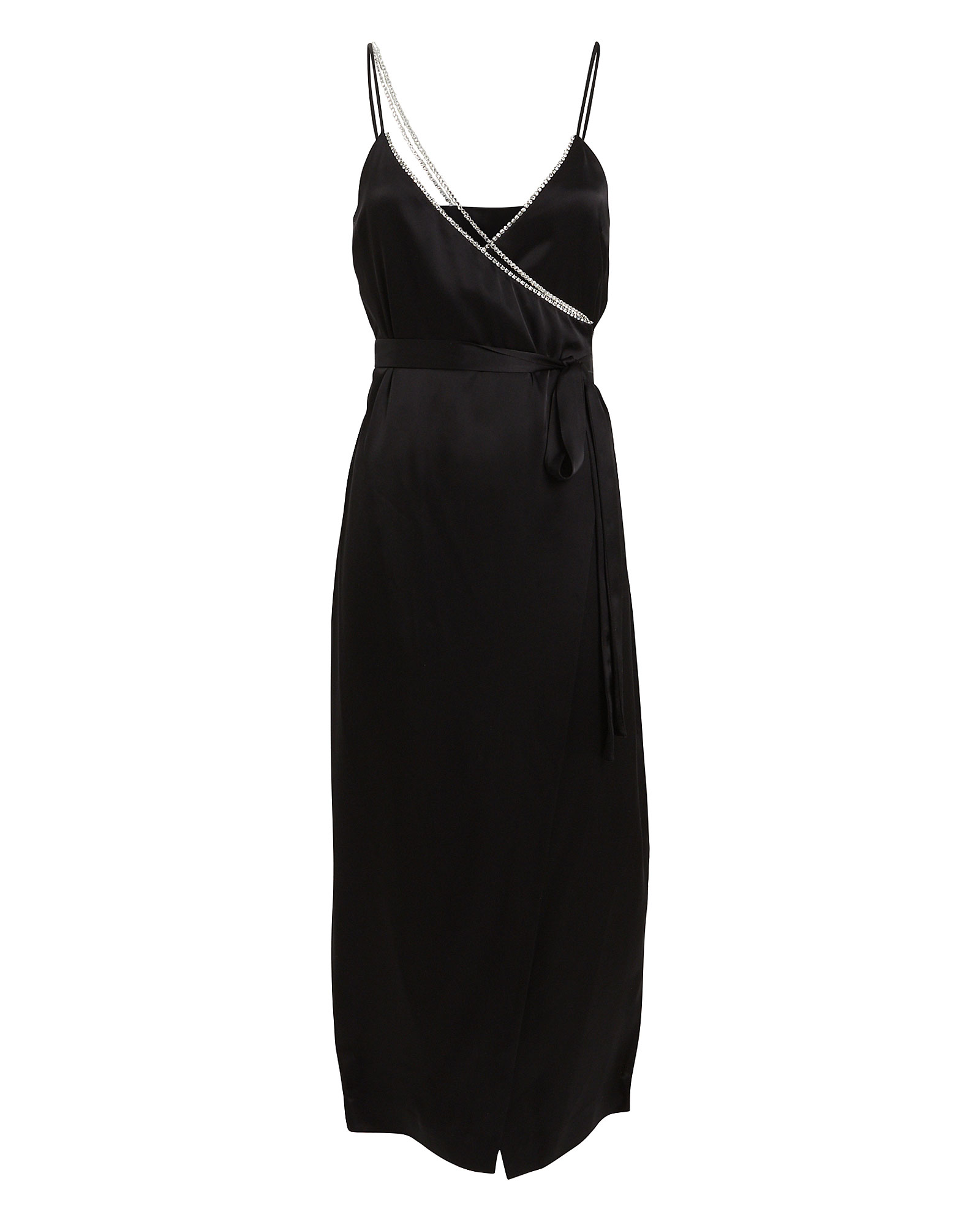 David Koma Crystal Strap Satin Wrap Dress In Black | ModeSens