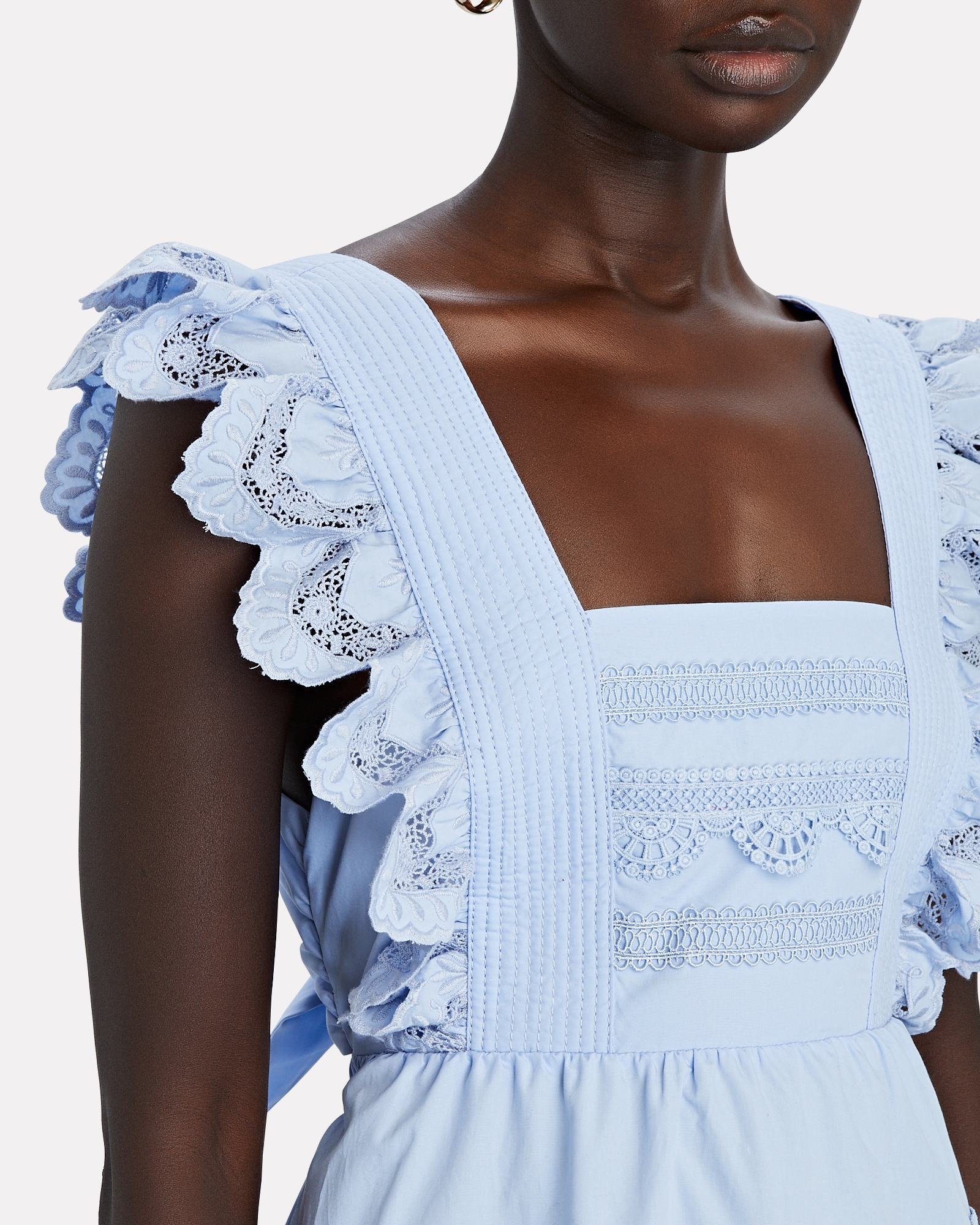 Self-Portrait Ruffled Lace-Trimmed Poplin Dress | INTERMIX®