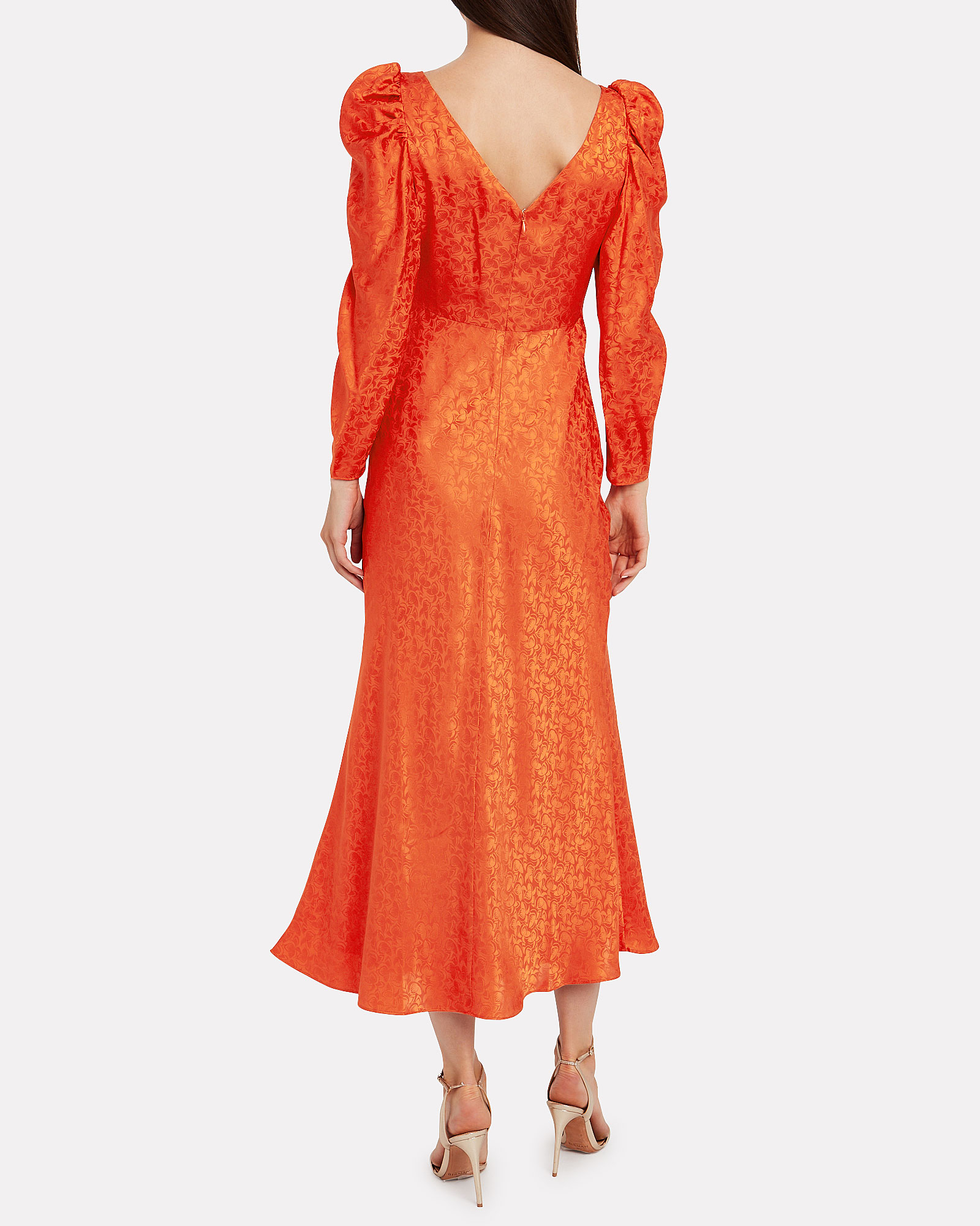 Alena Puff Sleeve Silk Jacquard Dress
