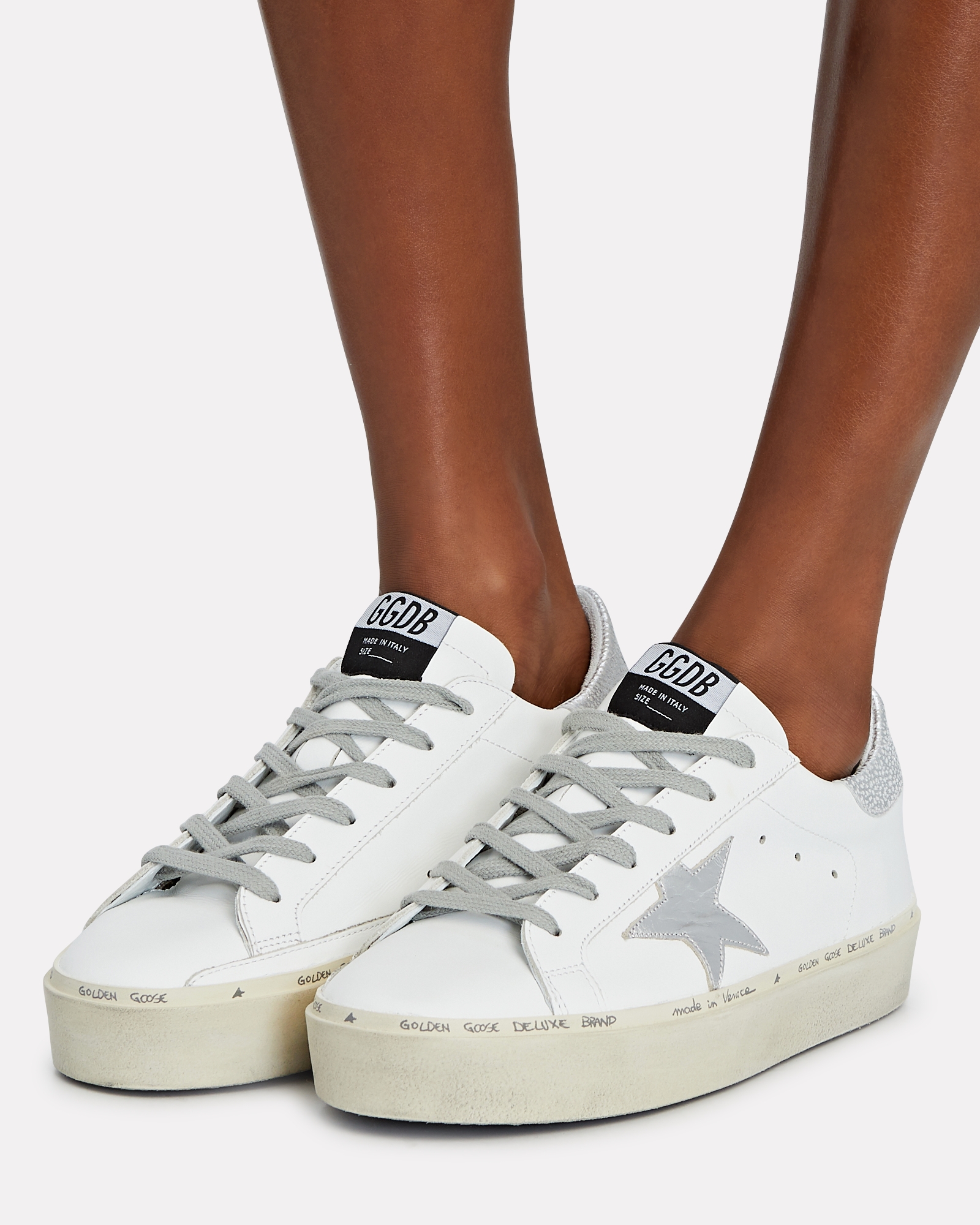 Golden Goose Hi Star Low-Top Leather Sneakers in Silver | INTERMIX®
