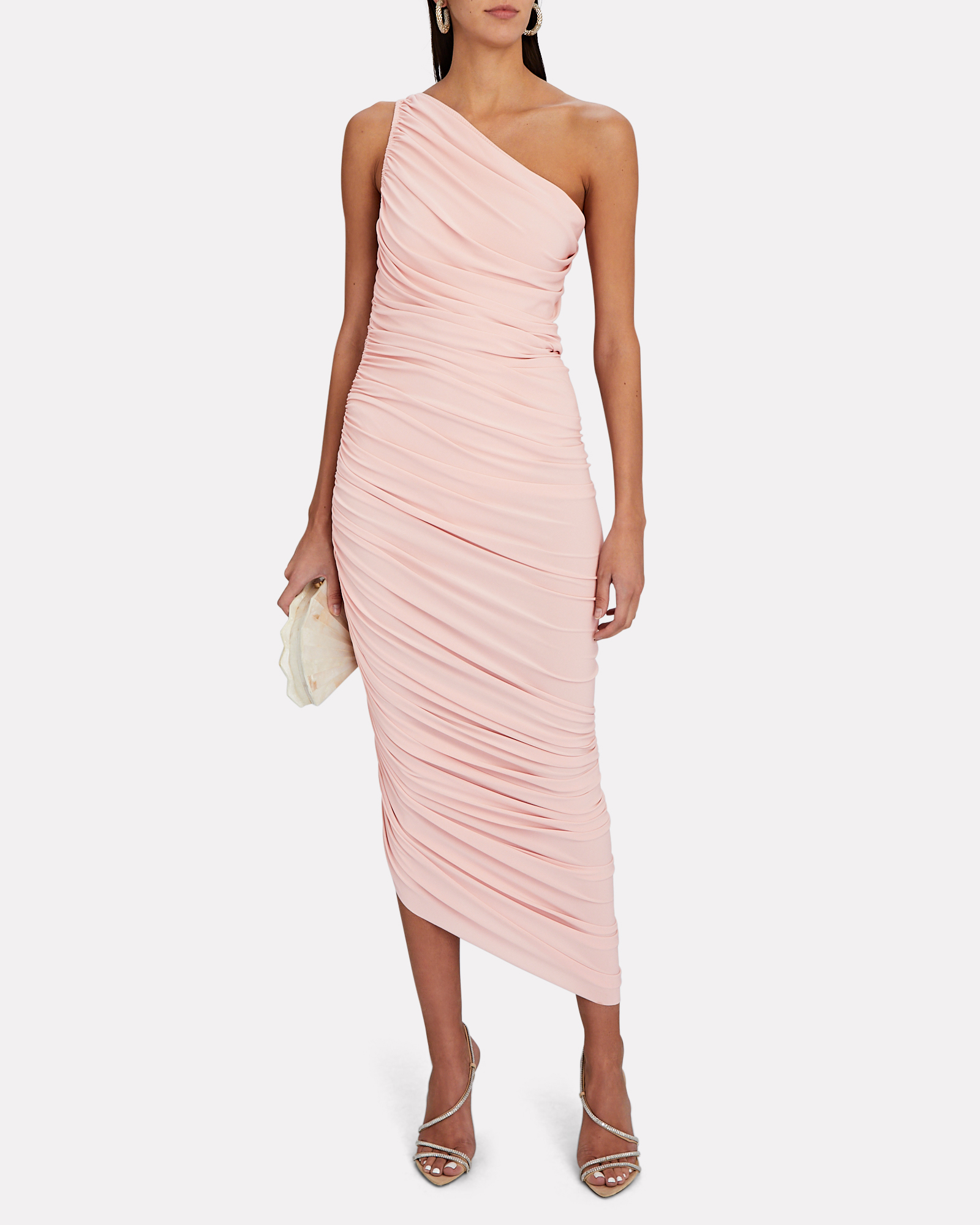 Norma Kamali Diana Ruched One-Shoulder Dress In Pink | INTERMIX®