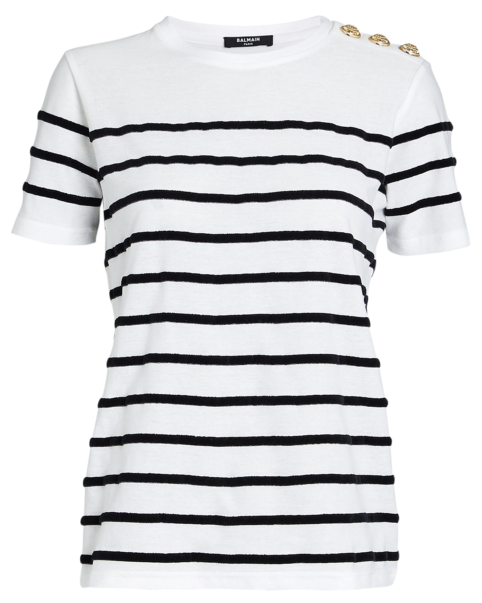 BALMAIN Velour Striped Cotton T-Shirt,060046403876