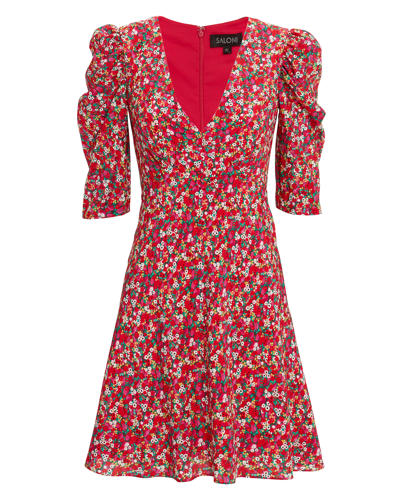 Saloni Floral Print Silk Crepe De Chine Dress In Red,Multi | ModeSens