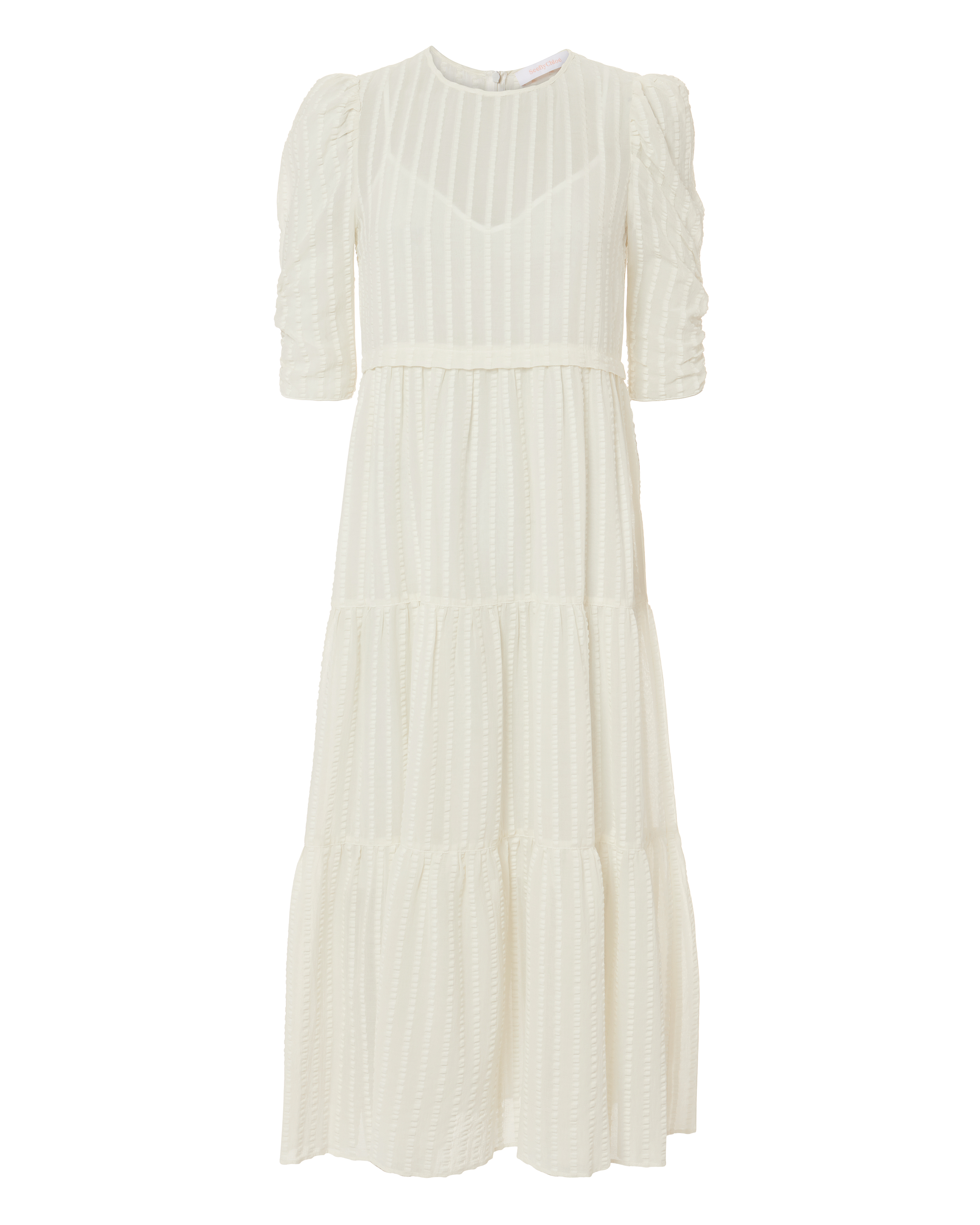 SEE BY CHLOÉ Tea Length White Dress,CHS18ARO01020