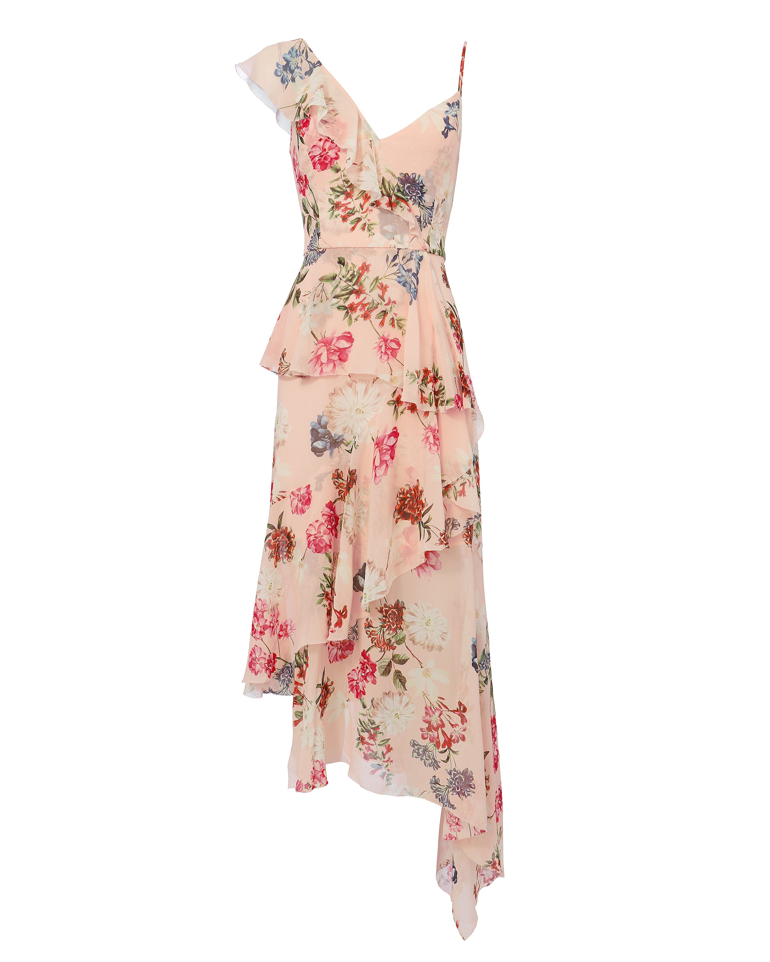 Strappy Ruffle-Trimmed Romantic Floral Dress | Nicholas