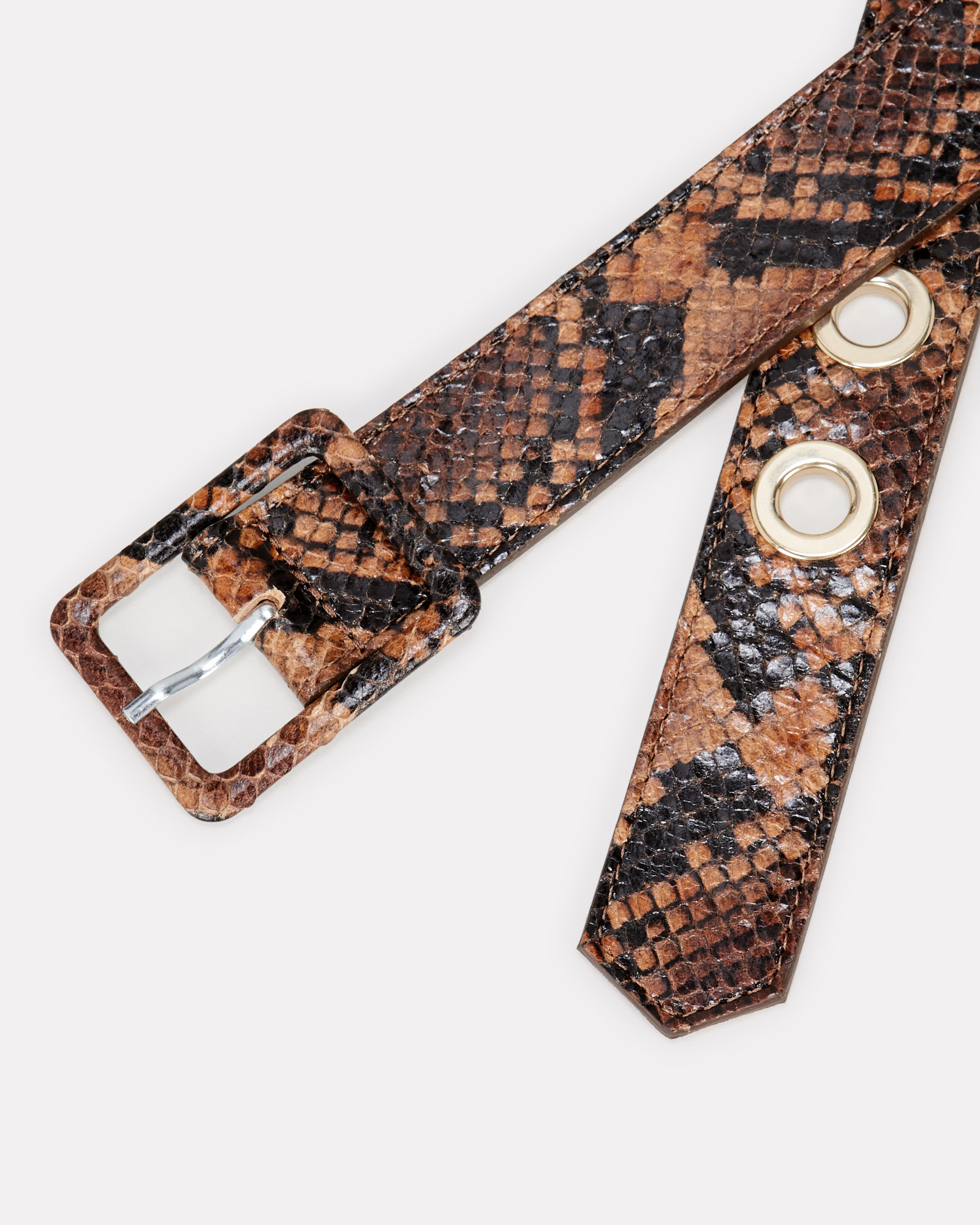 Python-Printed Leather Waist Belt