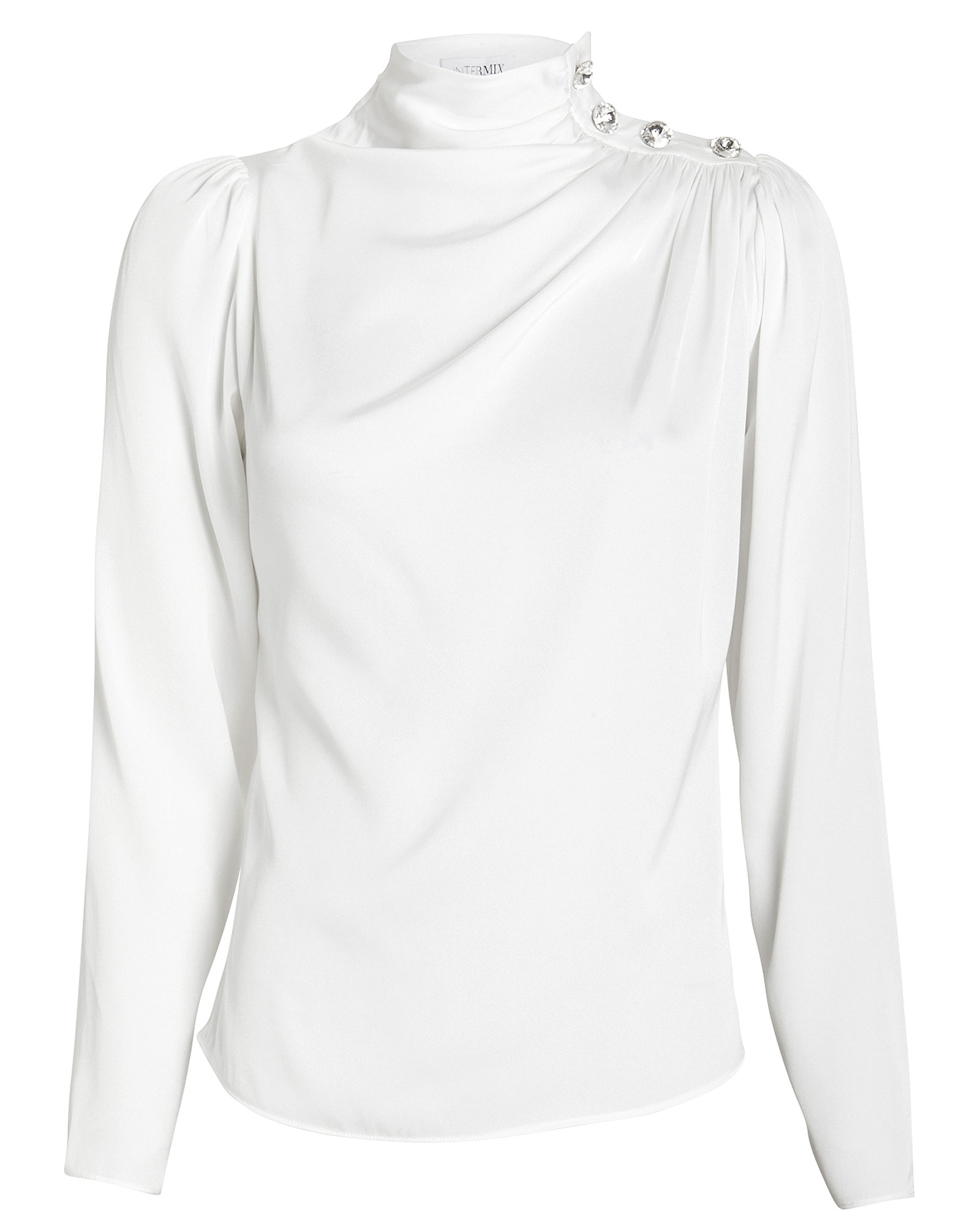 INTERMIX Charity Embellished Silk Blouse in white | INTERMIX®