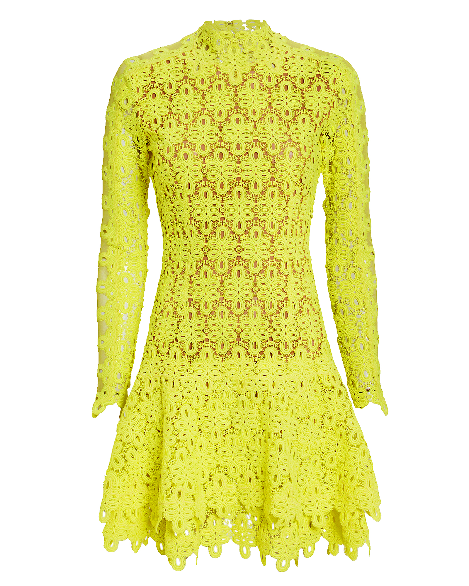 JONATHAN SIMKHAI Yellow Guipure Lace Mini Dress,Z1025-H