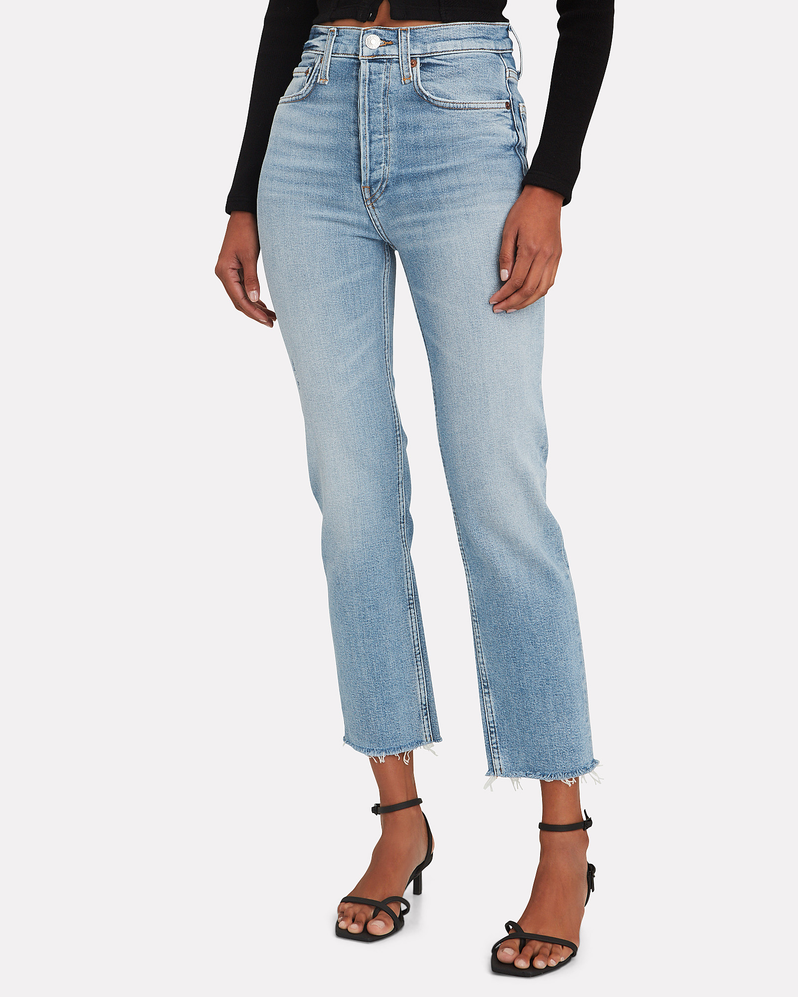 RE/DONE Denim 70s High Rise Stove Pipe Jeans Mit Geradem Bein in Schwarz Damen Bekleidung Jeans Jeans mit gerader Passform 